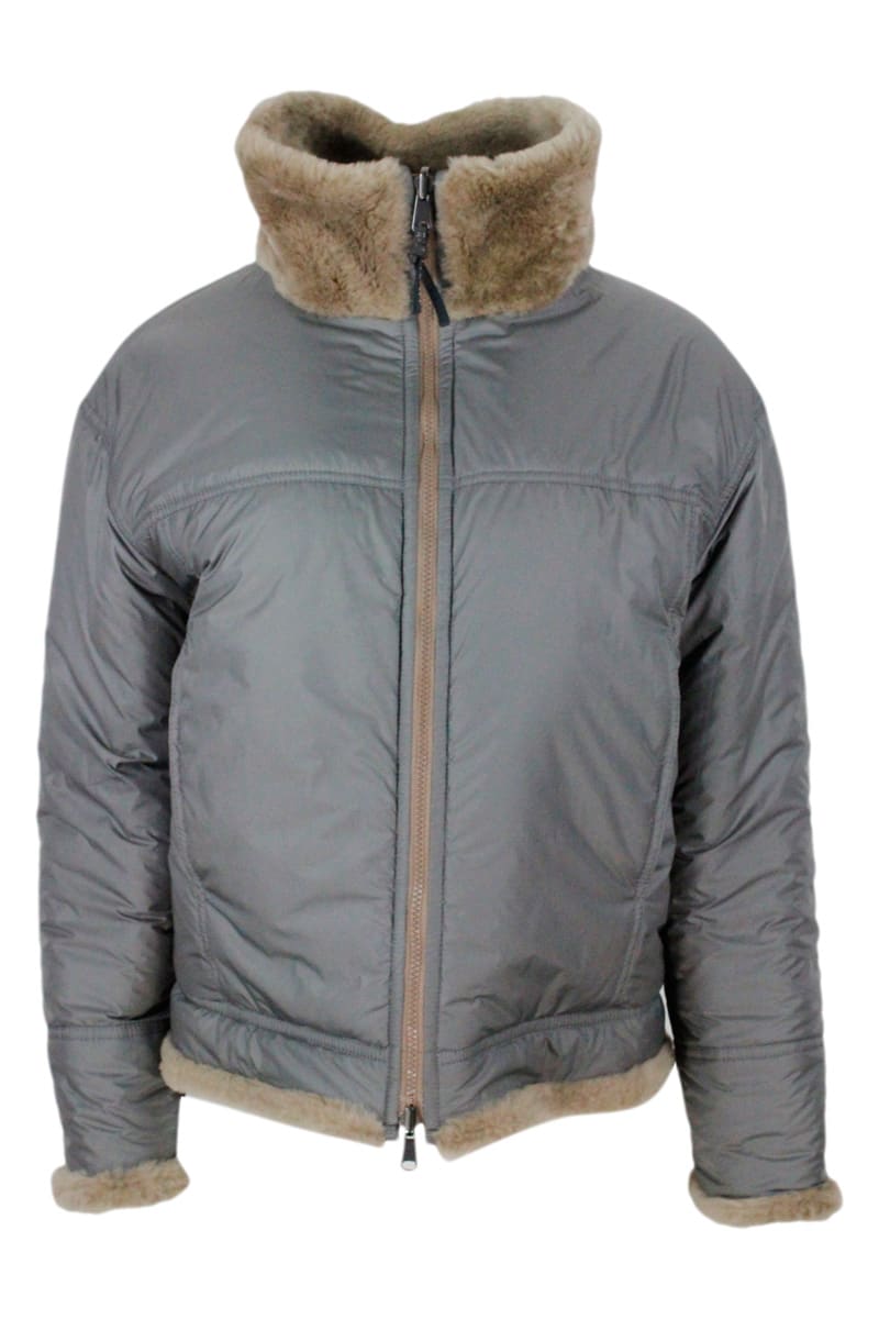 Shop Brunello Cucinelli Reversible Jacket Jacket In Very Soft And Precious Shearling In Taupe