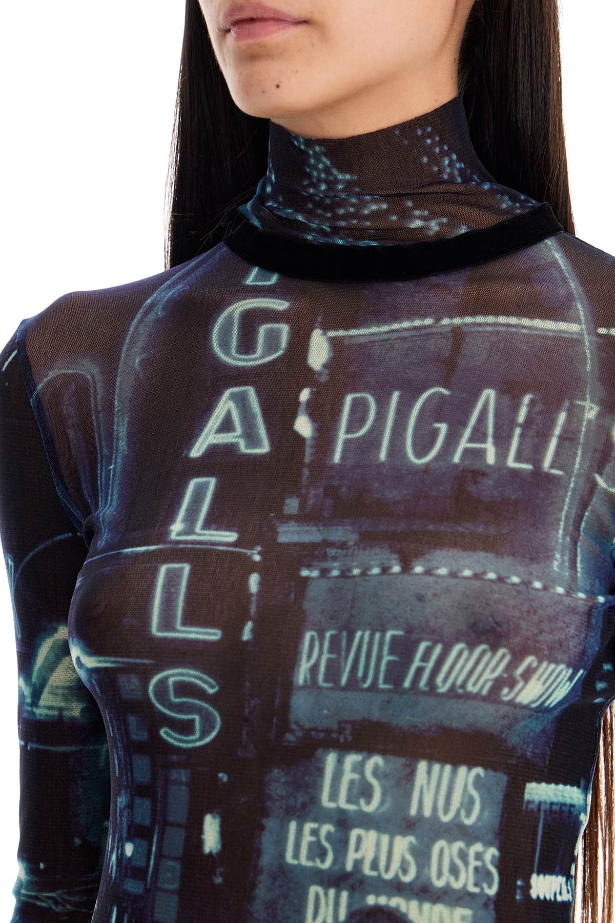 Shop Jean Paul Gaultier Pigalle Print Tulle Top With In Navy/lightblue/white/black (blue)