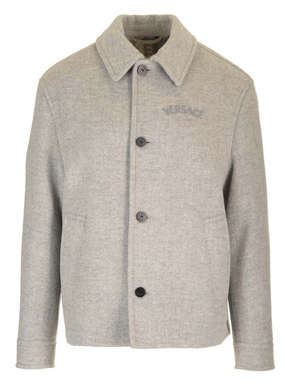 Shop Versace Wool Blend Blouse Jacket In Grey