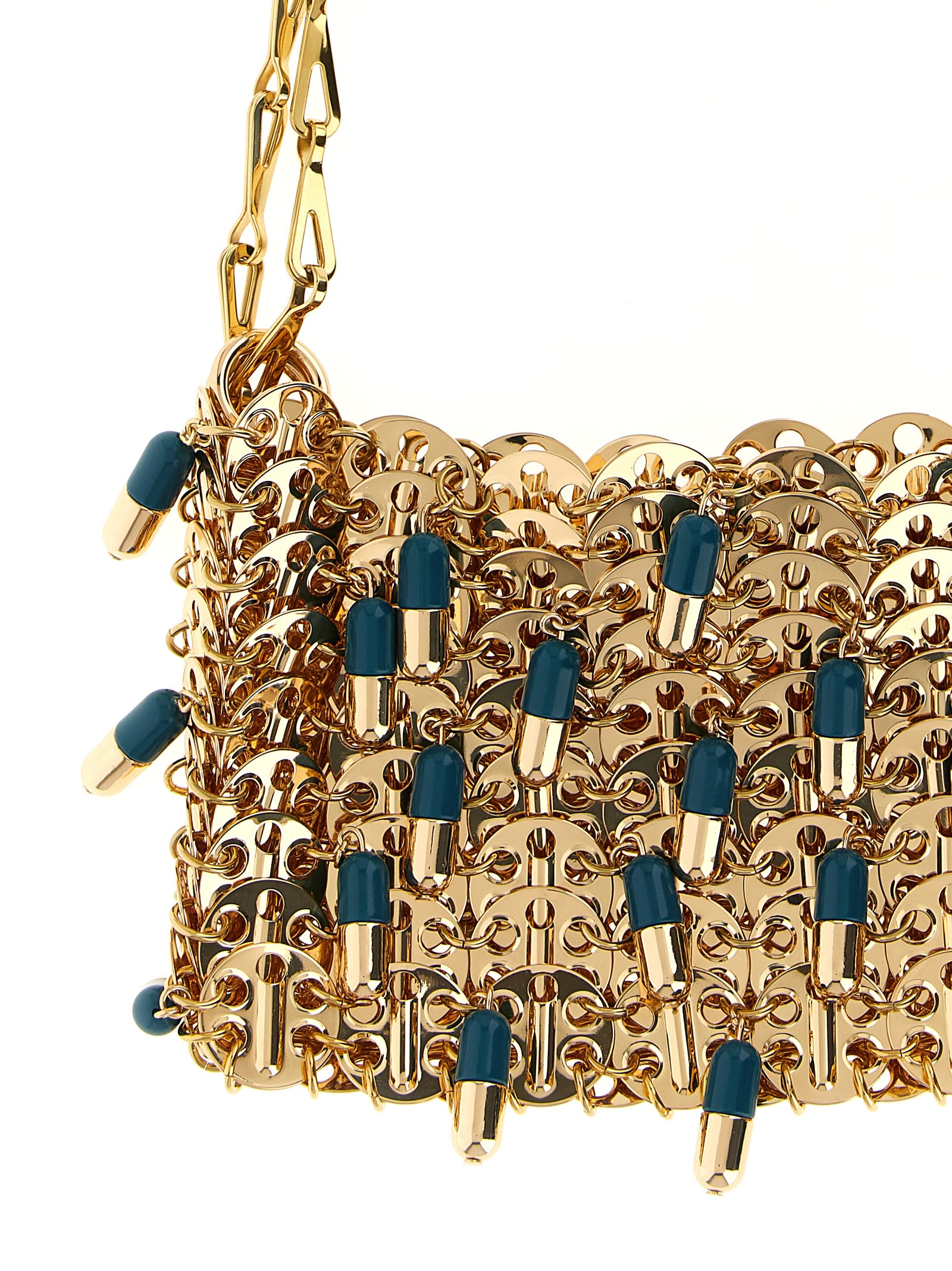 Rabanne 1969 Nano Pils Shoulder Bag With Embellishments In Gold