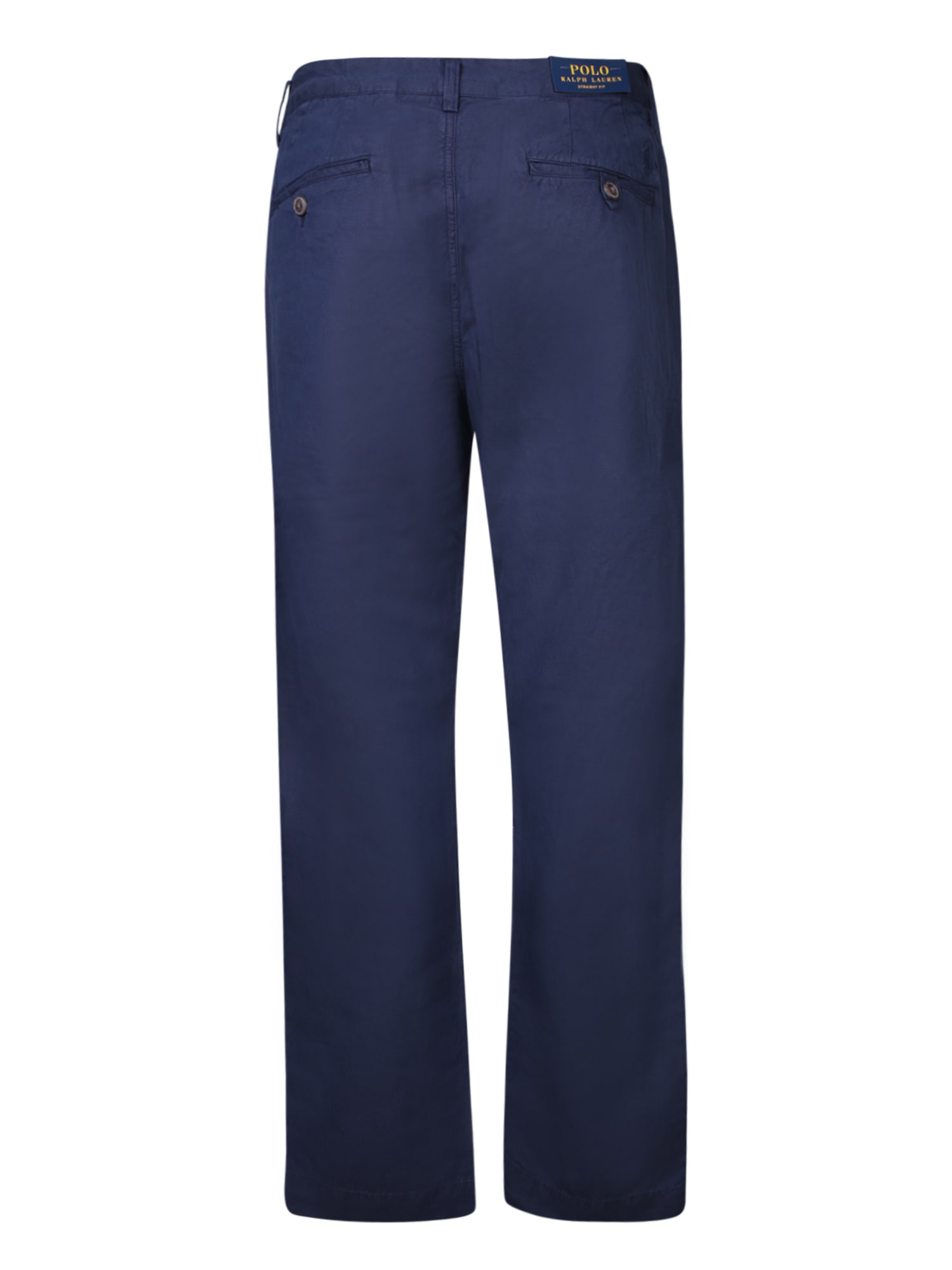 Shop Polo Ralph Lauren Blue Linen Straight Trousers