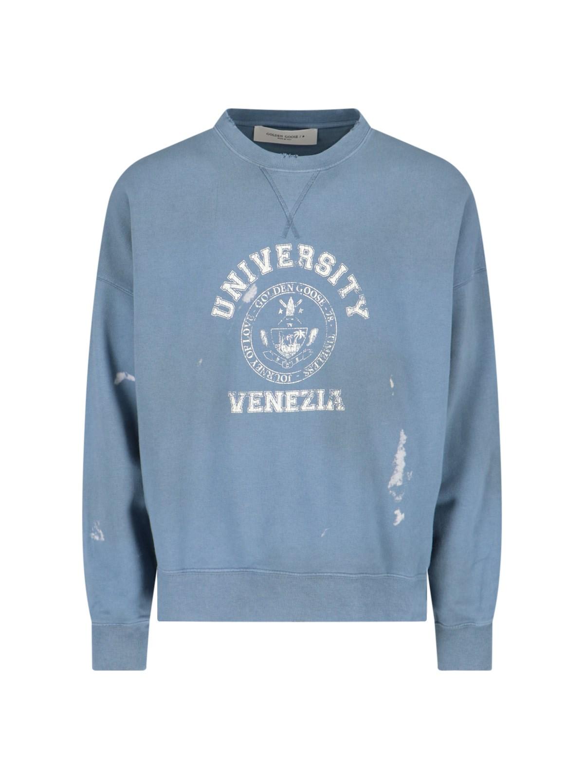 Shop Golden Goose Star Venezia Crew Neck Sweatshirt In Windwardblue/heritagewhite