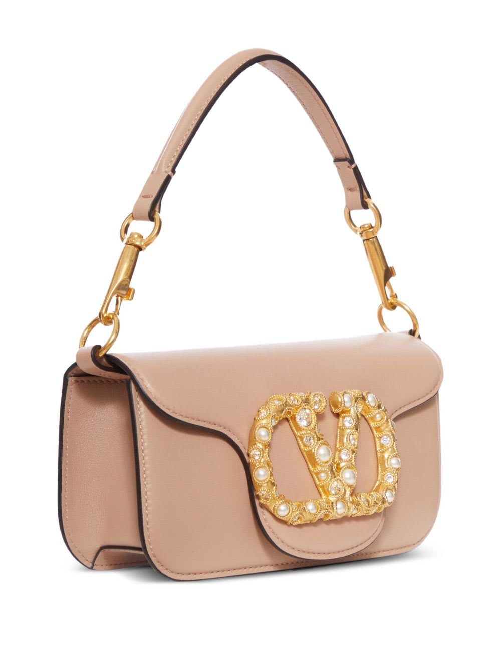 Valentino Locò Small Leather Shoulder Bag In Neutral