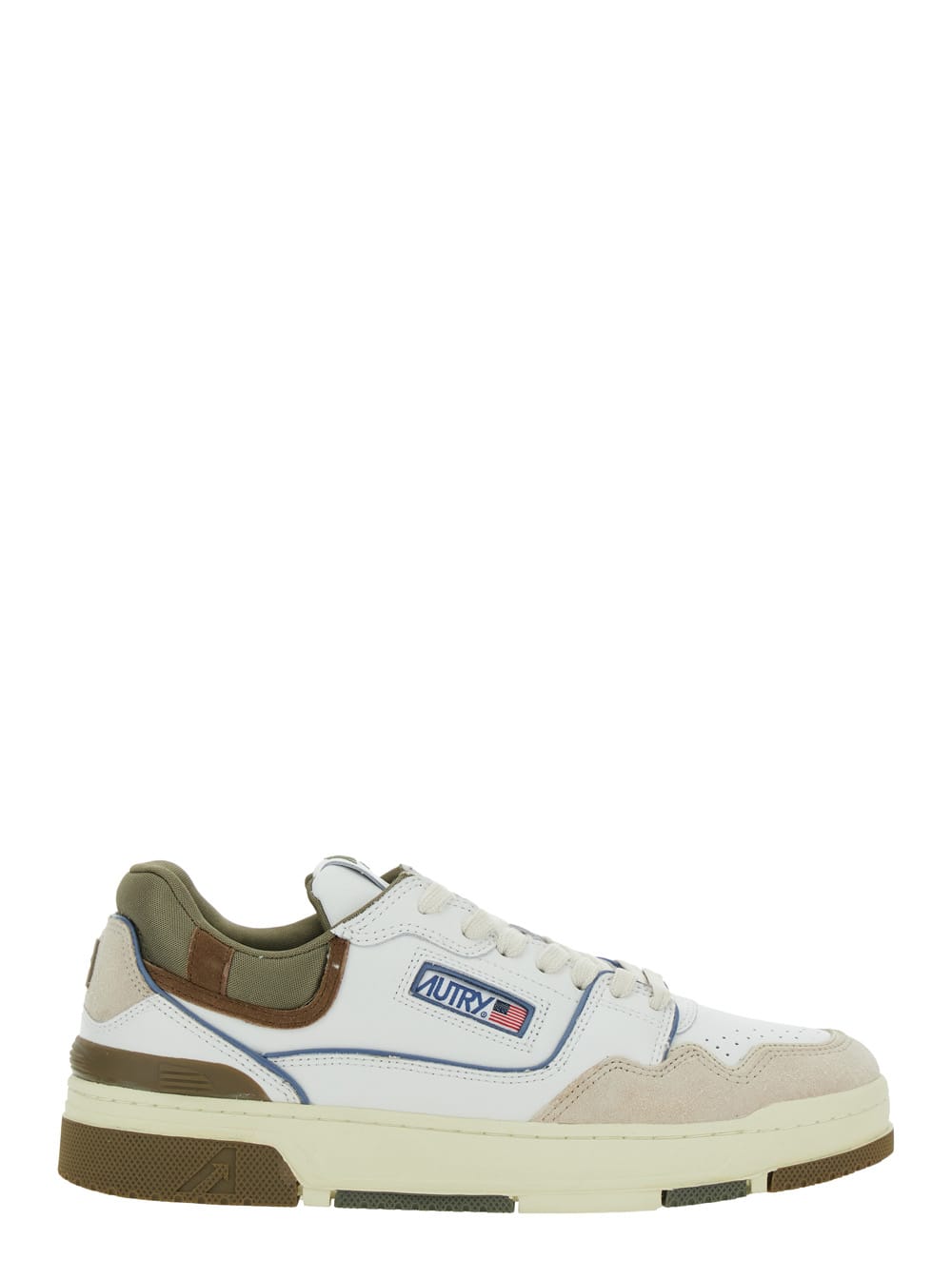 White Low Top Sneakers With Green Details And Logo Patch In Leather And Suede Man