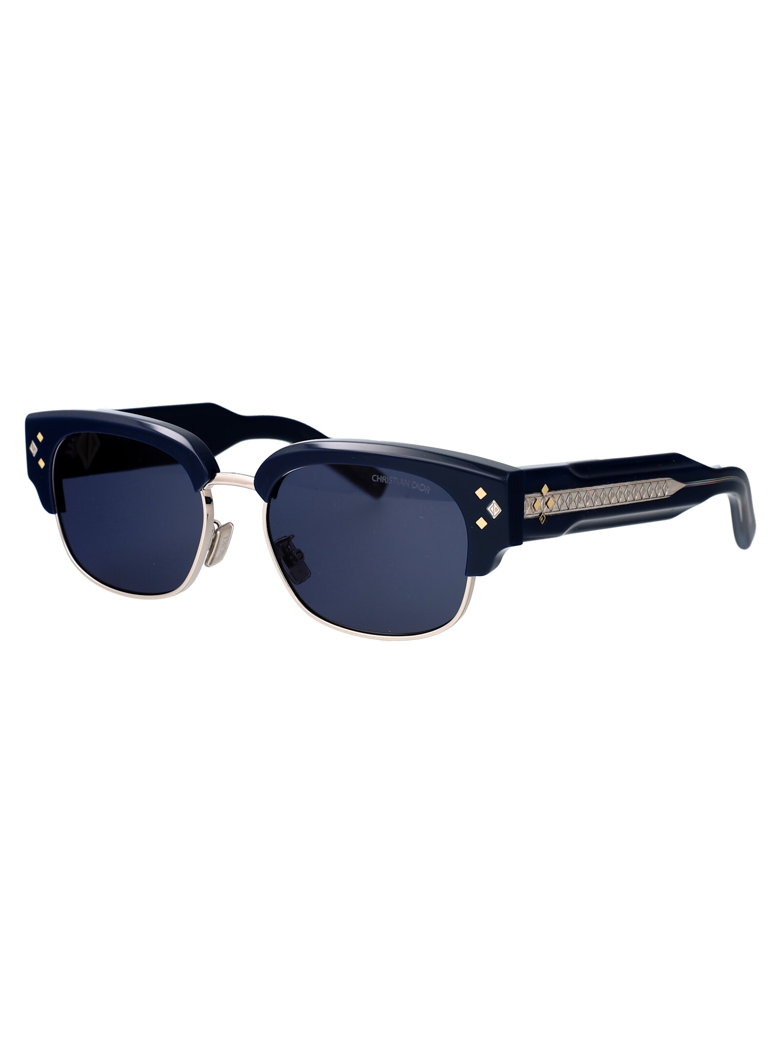 Shop Dior Cd Diamond C1u Sunglasses In 30b0 Shiny Blue / Blue