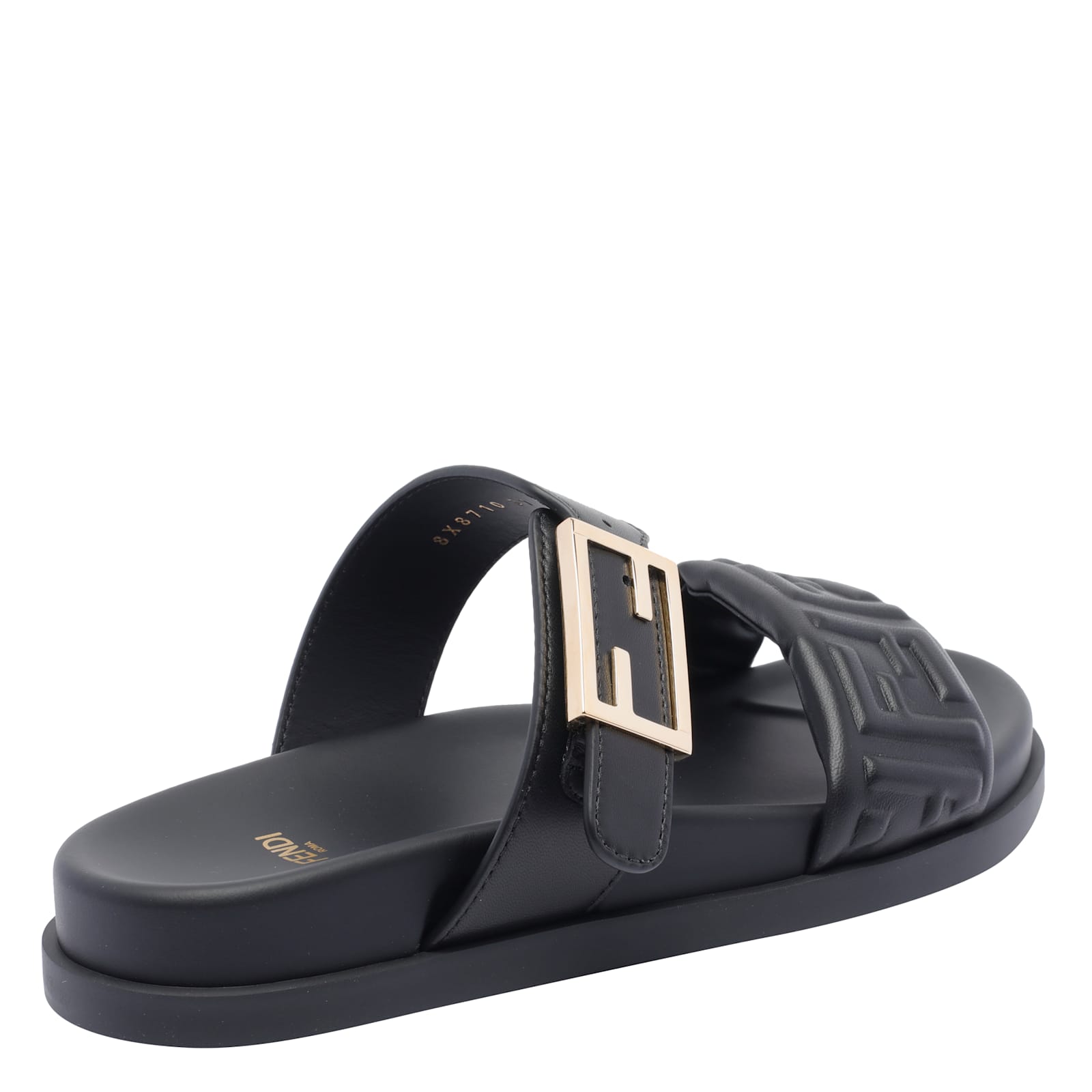 Fendi Nappa Leather Feel Double-band Slides Shoes In Black