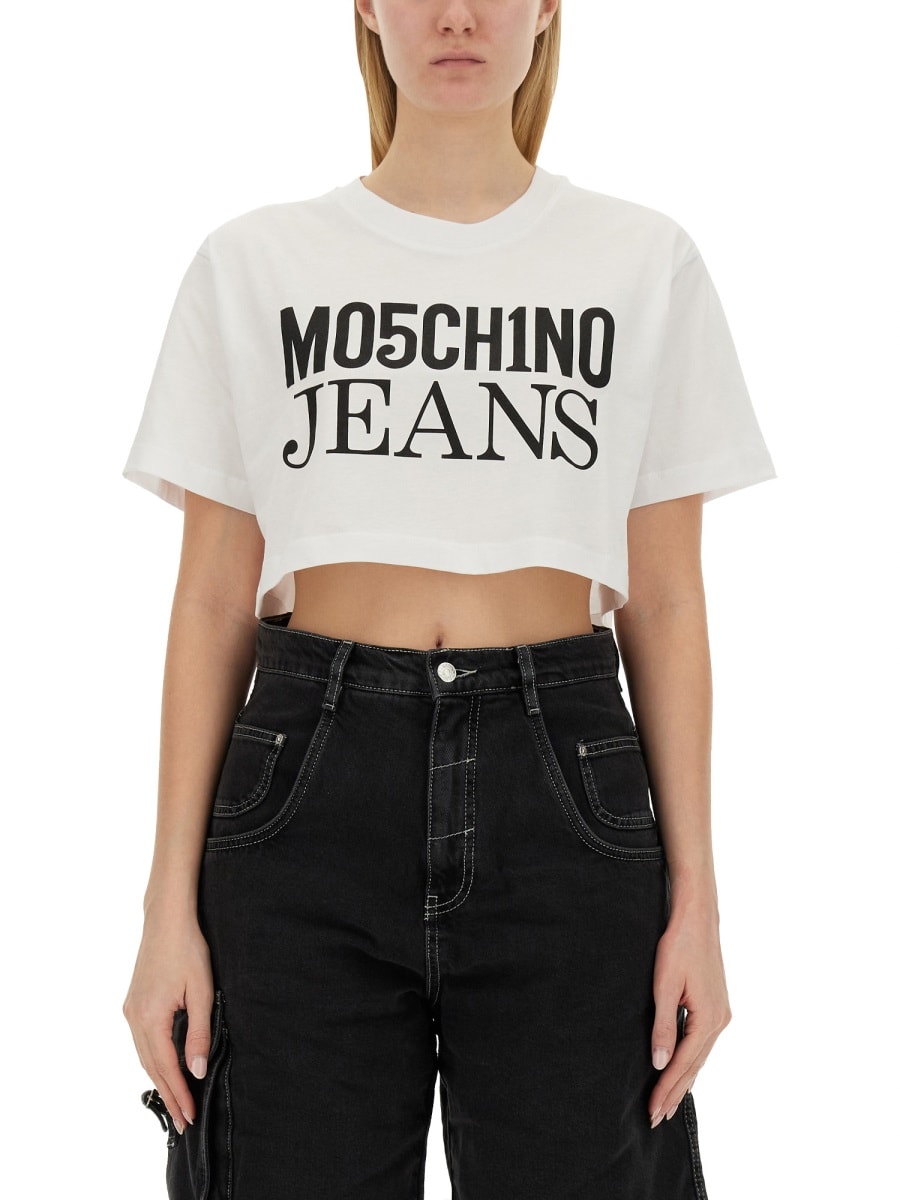 Shop M05ch1n0 Jeans Cropped T-shirt In White