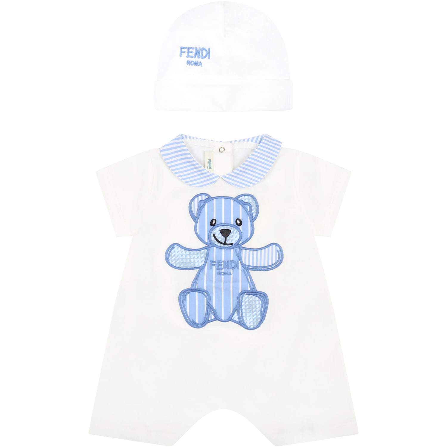 Fendi White Set For Baby Boy With Bear