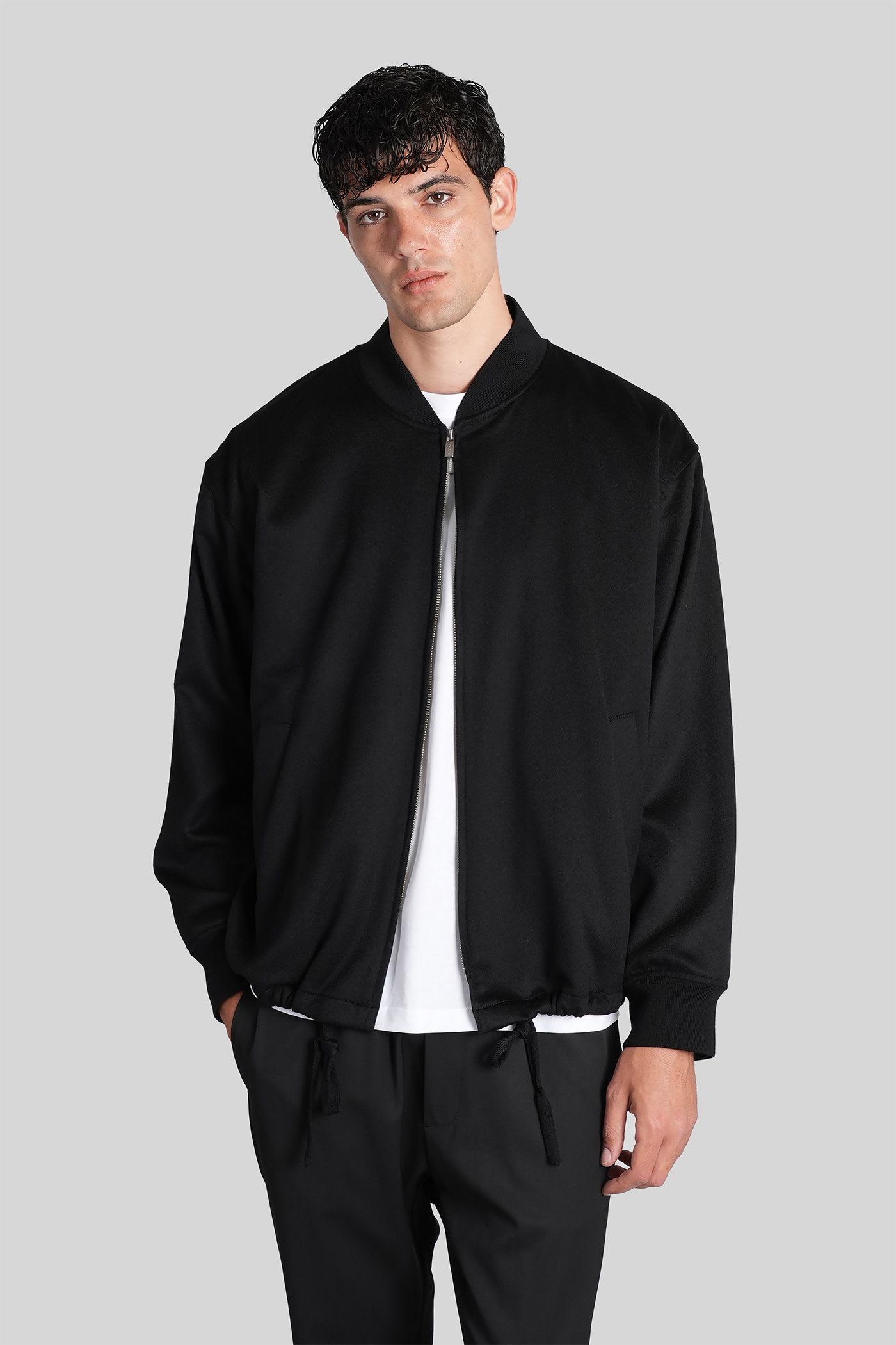 Barena Venezia Wool Zip-front Bomber Jacket In Black