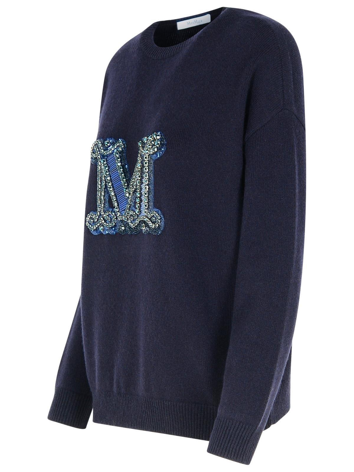 Shop Max Mara Logo Embroidered Knitted Jumper In Blu