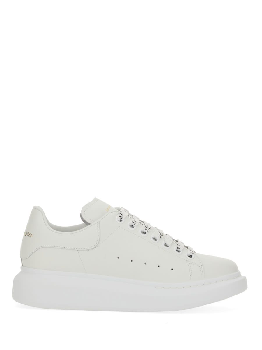 Alexander Mcqueen Women White Low Top Sneakers With Logo Lettering On Tongue And Heel In Leather Wom In Multi