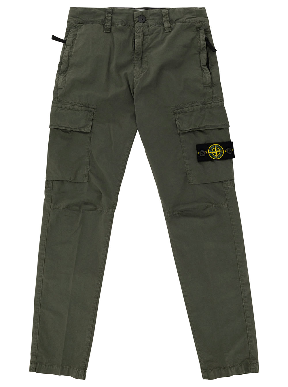 Stone Island Kids' Green Cargo Pants With Logo Patch In Stretch Cotton Boy In Black