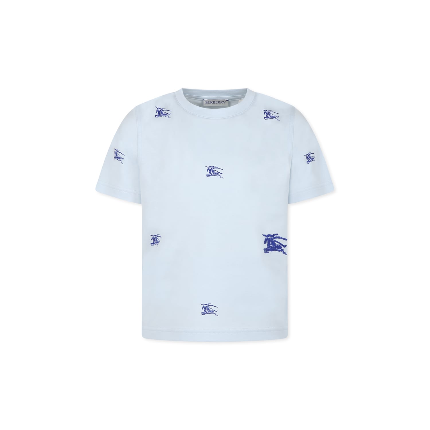 Burberry Kids' Light Blue T-shirt For Boy With Equestrian Knigh