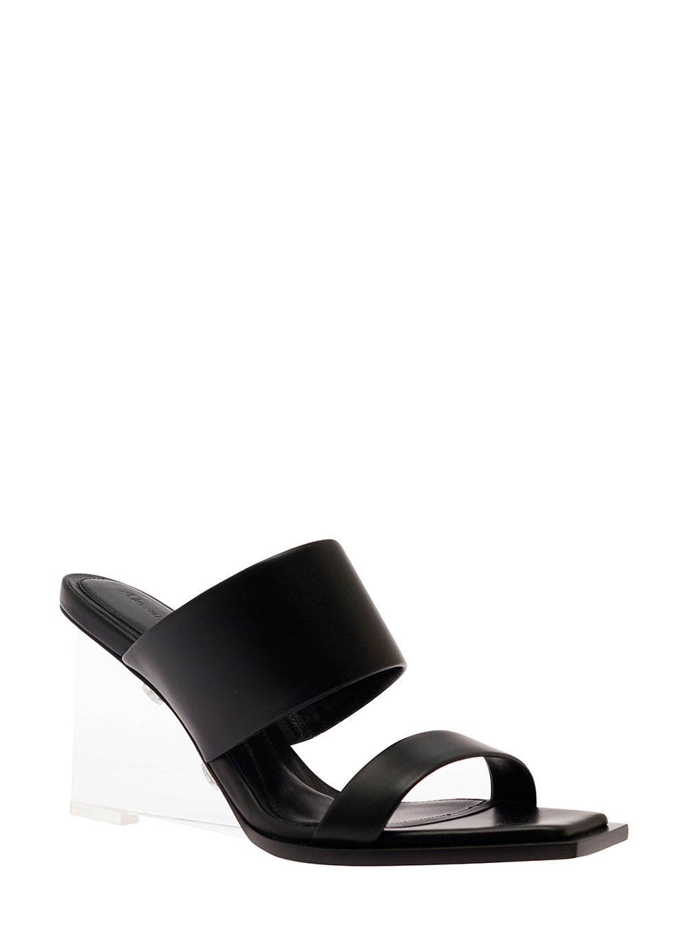 Shop Alexander Mcqueen Black Wedge With Double Strap And Trasparent Plexiglass Heel In Smooth Leather Woman