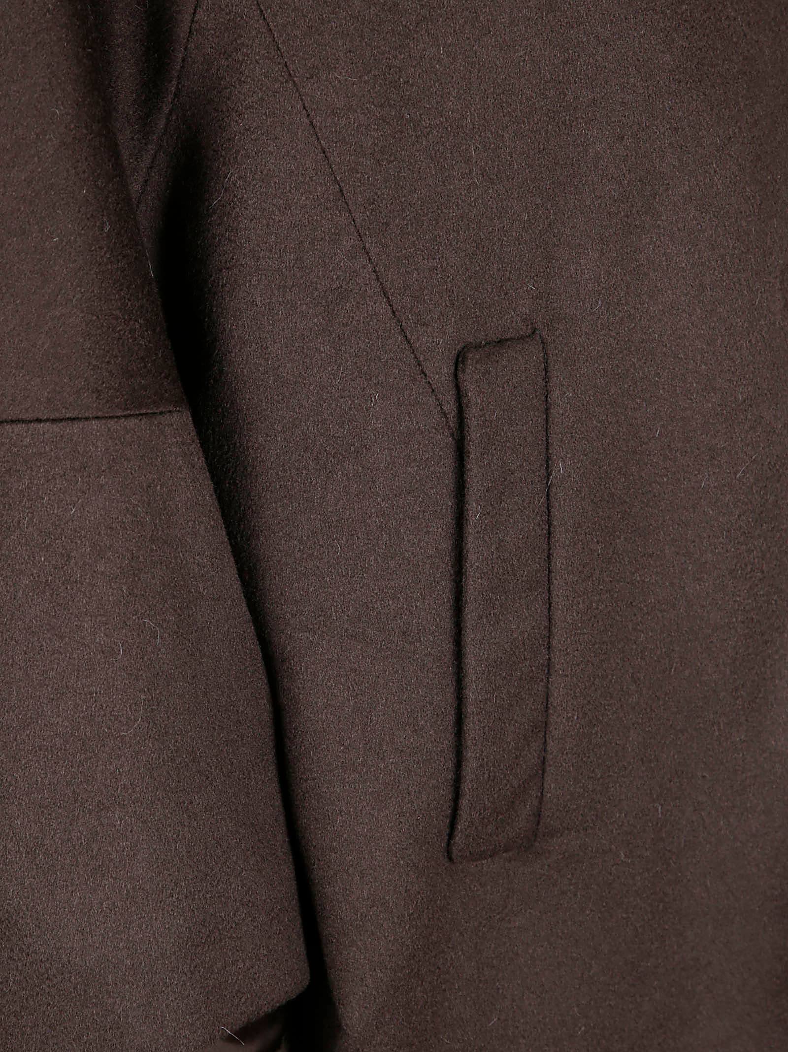 Herno Cashmere Boxy Jacket With High Collar And Snap Closure In Brown