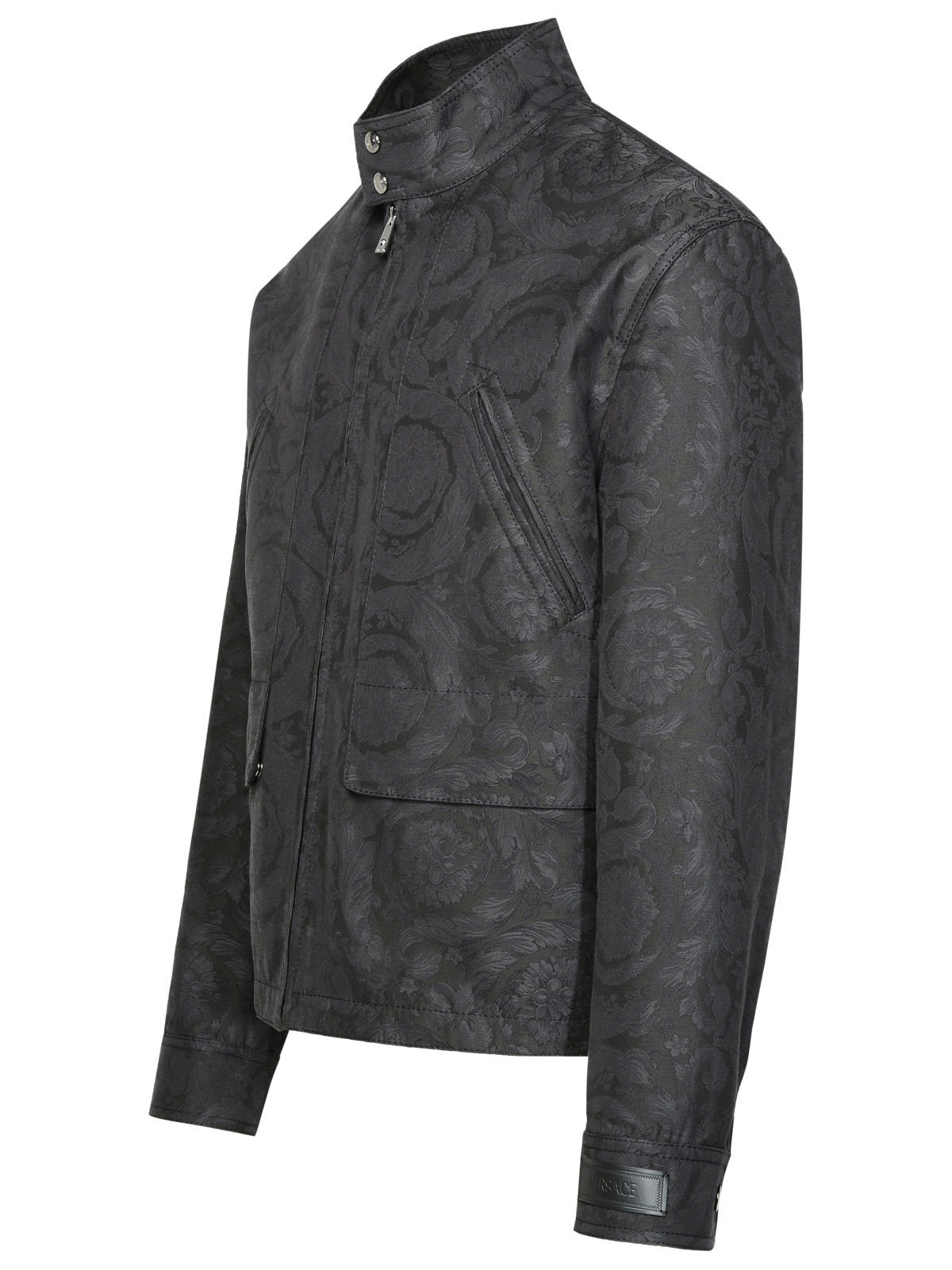 Shop Versace Barocco Anthracite Cotton Jacket In Grey