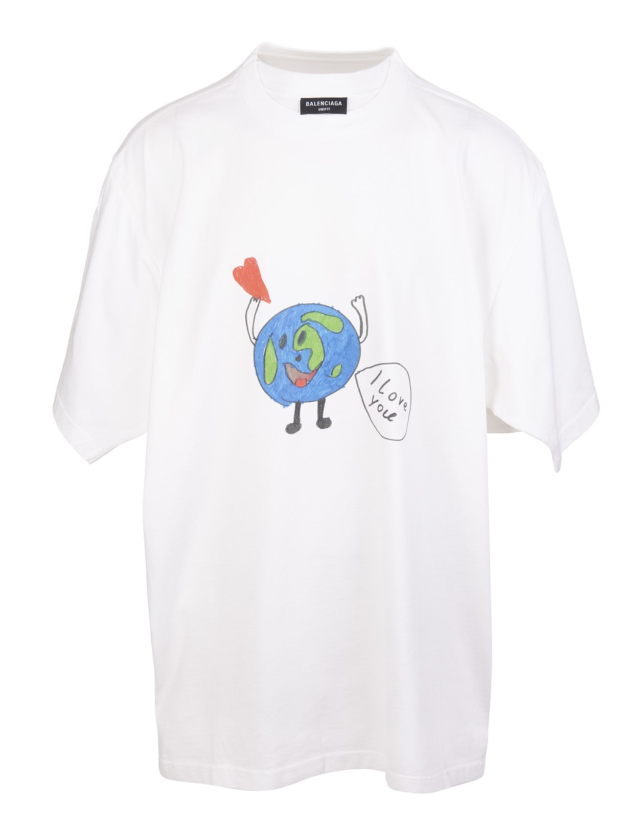 Balenciaga Woman White Love Earth Flatground Large Fit T-shirt