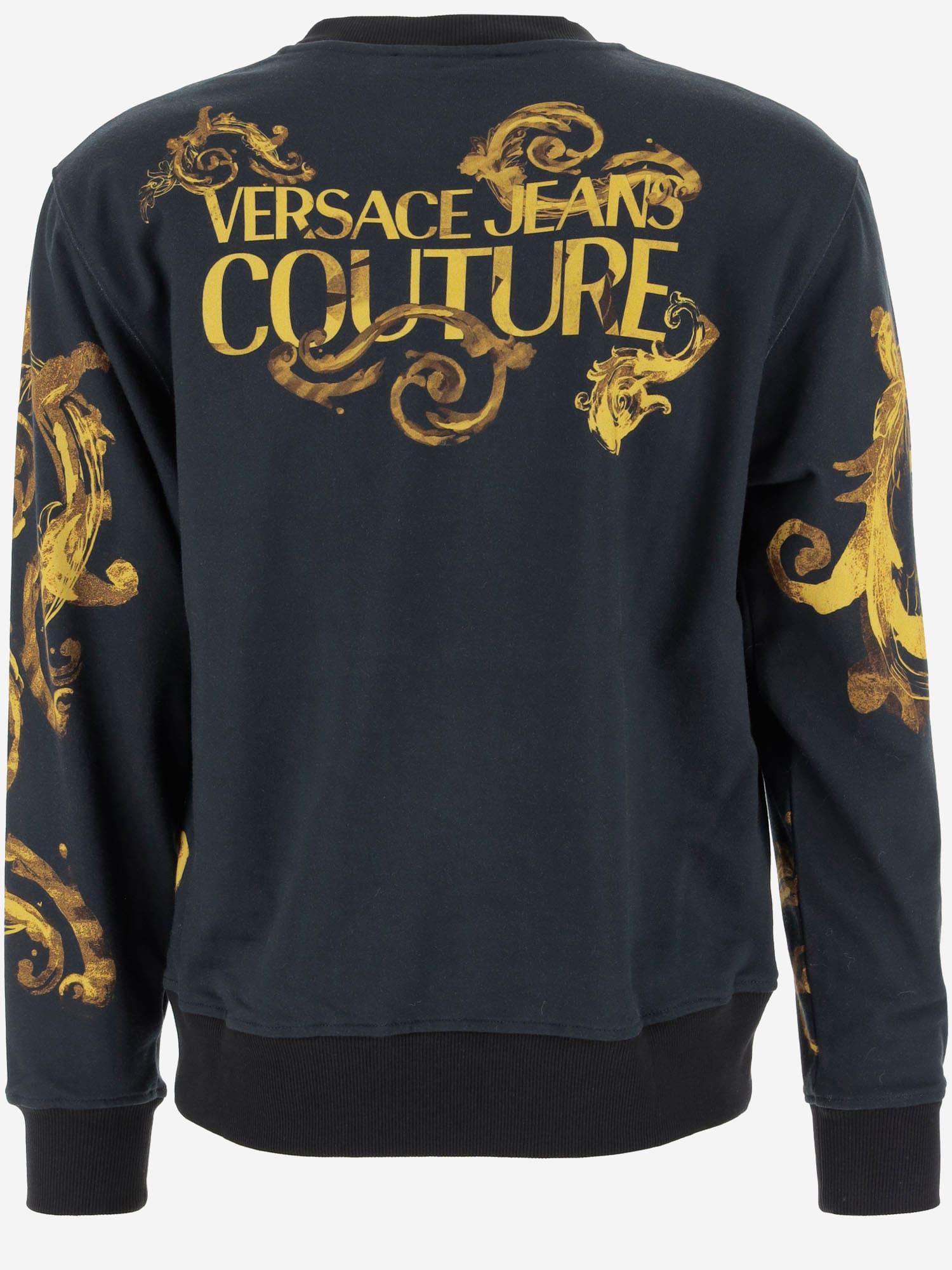 Shop Versace Jeans Couture Cotton Sweatshirt With Baroque Print In Black