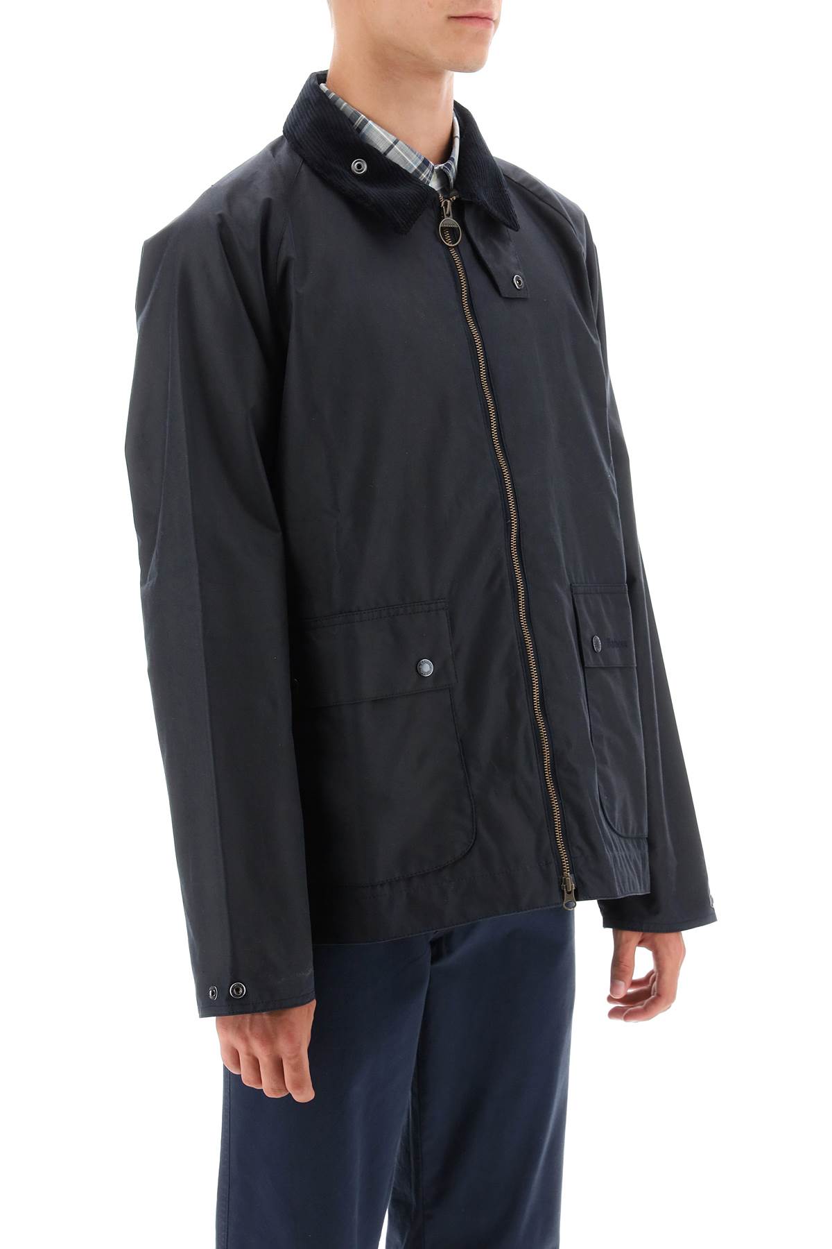 Shop Barbour Bedale Wax Jacket In Navy (blue)