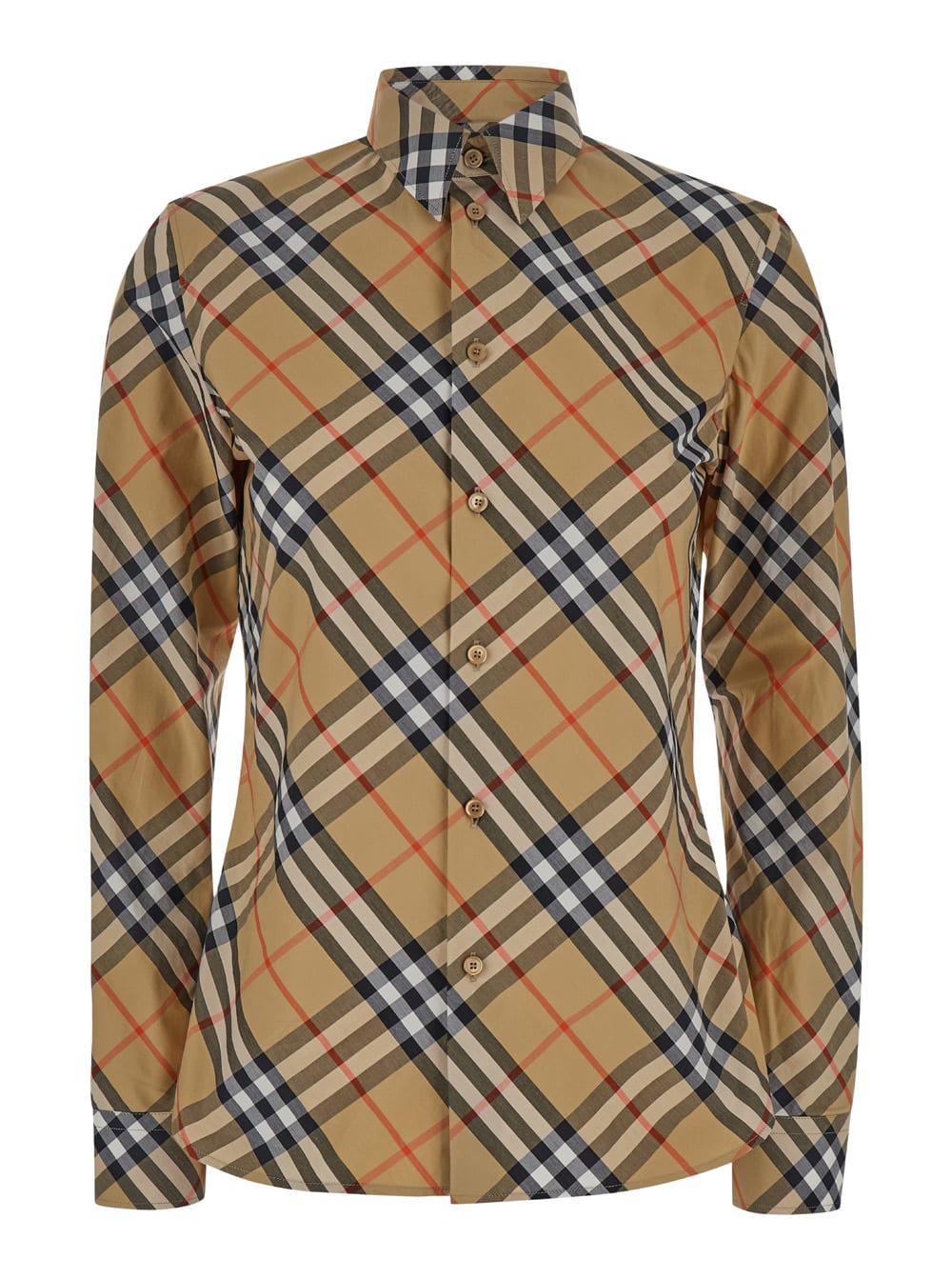 Burberry Beige Shirt With All-over  Check Motif In Cotton Woman