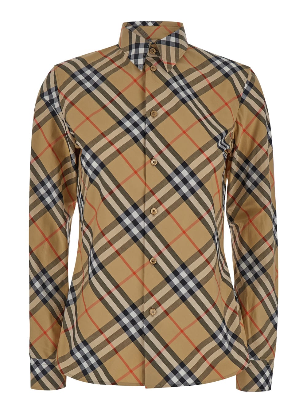 Shop Burberry Beige Shirt With All-over  Check Motif In Cotton Woman