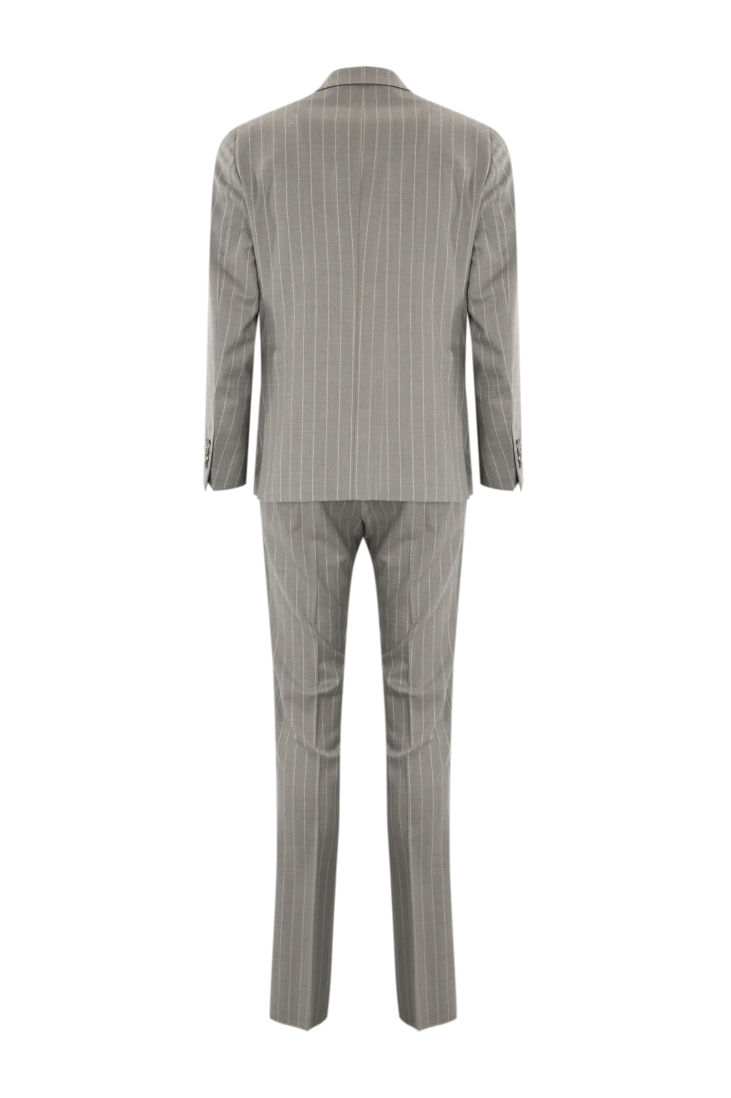 Shop Tagliatore Double-breasted Pinstriped Wool Suit In Grigio