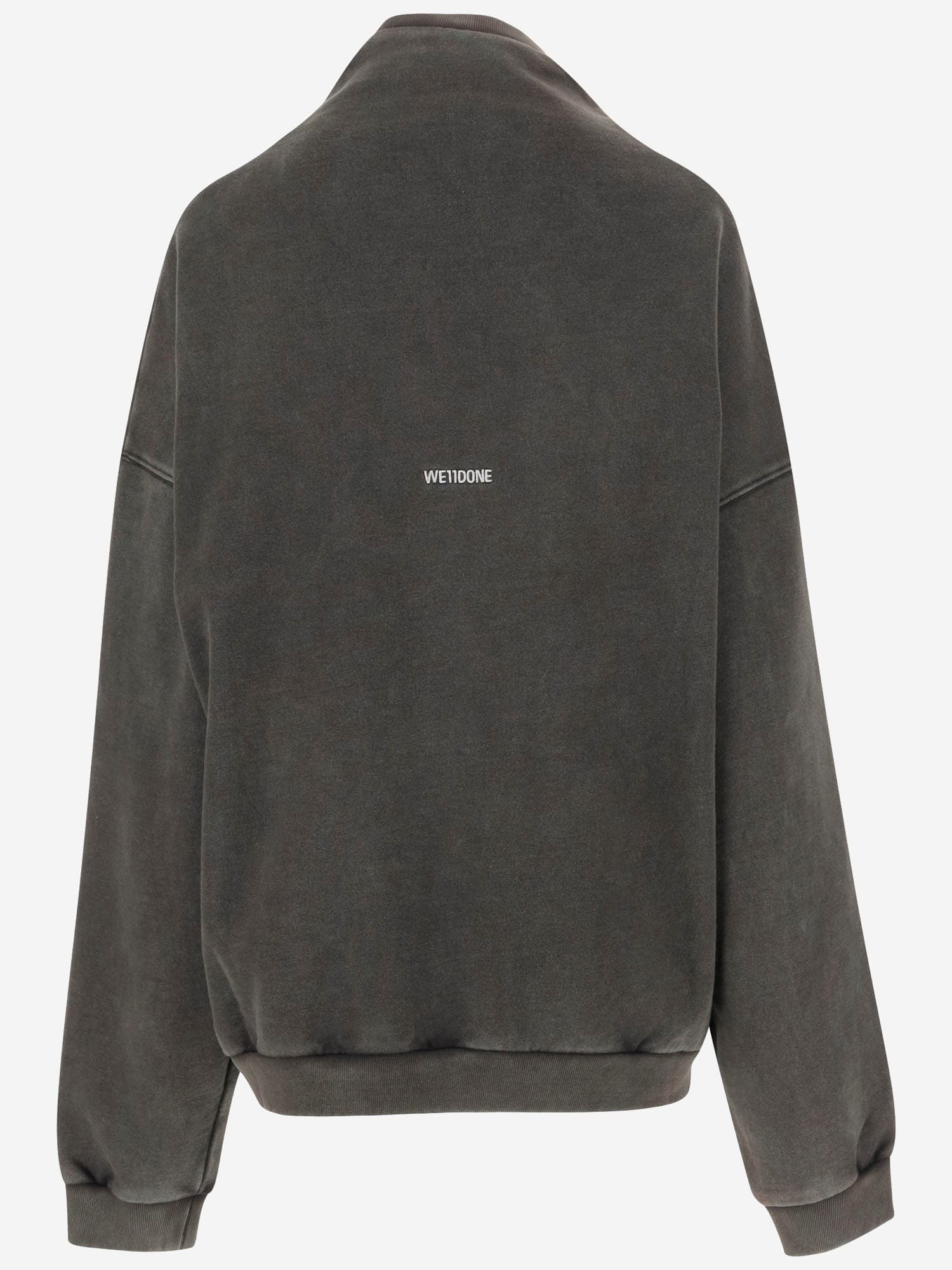 We11 Done High Collar Cotton Sweatshirt With Dropped Shoulders In Gray