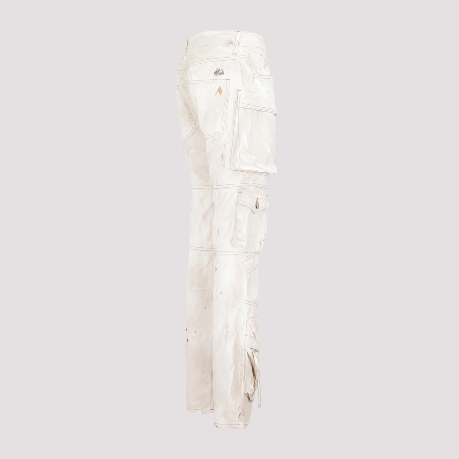 Shop Attico Cotton Essie Denim Pants In Natural Marble