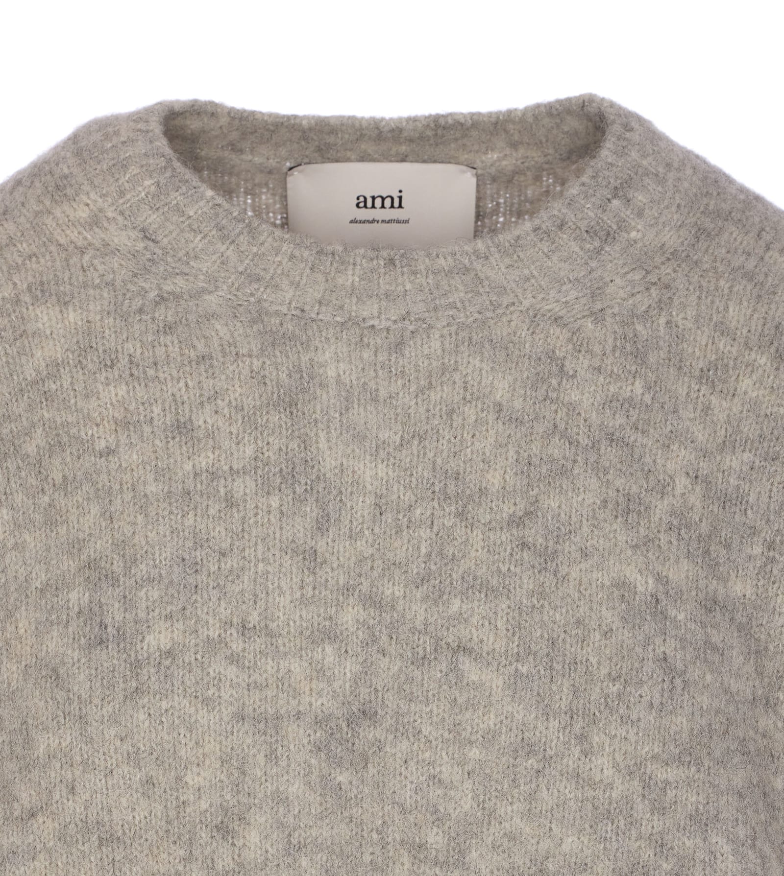 Ami Alexandre Mattiussi Grey Crew Neck Sweater With Lettering Logo In Alpaca And Wool Blend Woman In Gray