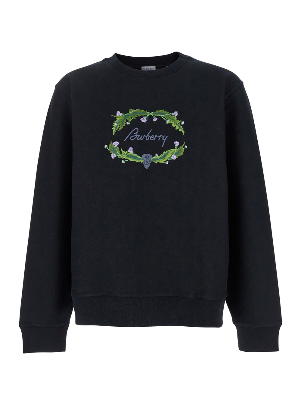 Black Crewneck Sweatshirt With Embroidered Logo On The Front In Cotton Man