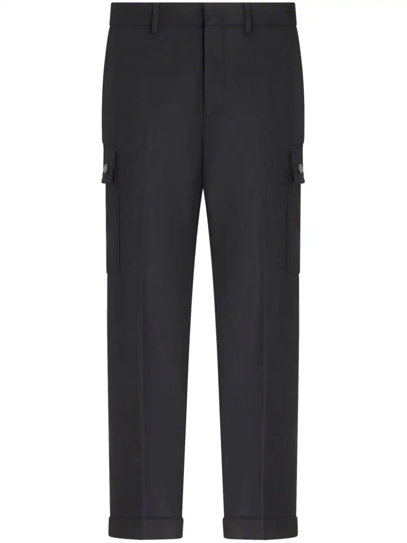 Shop Etro Navy Blue Stretch-wool Trousers