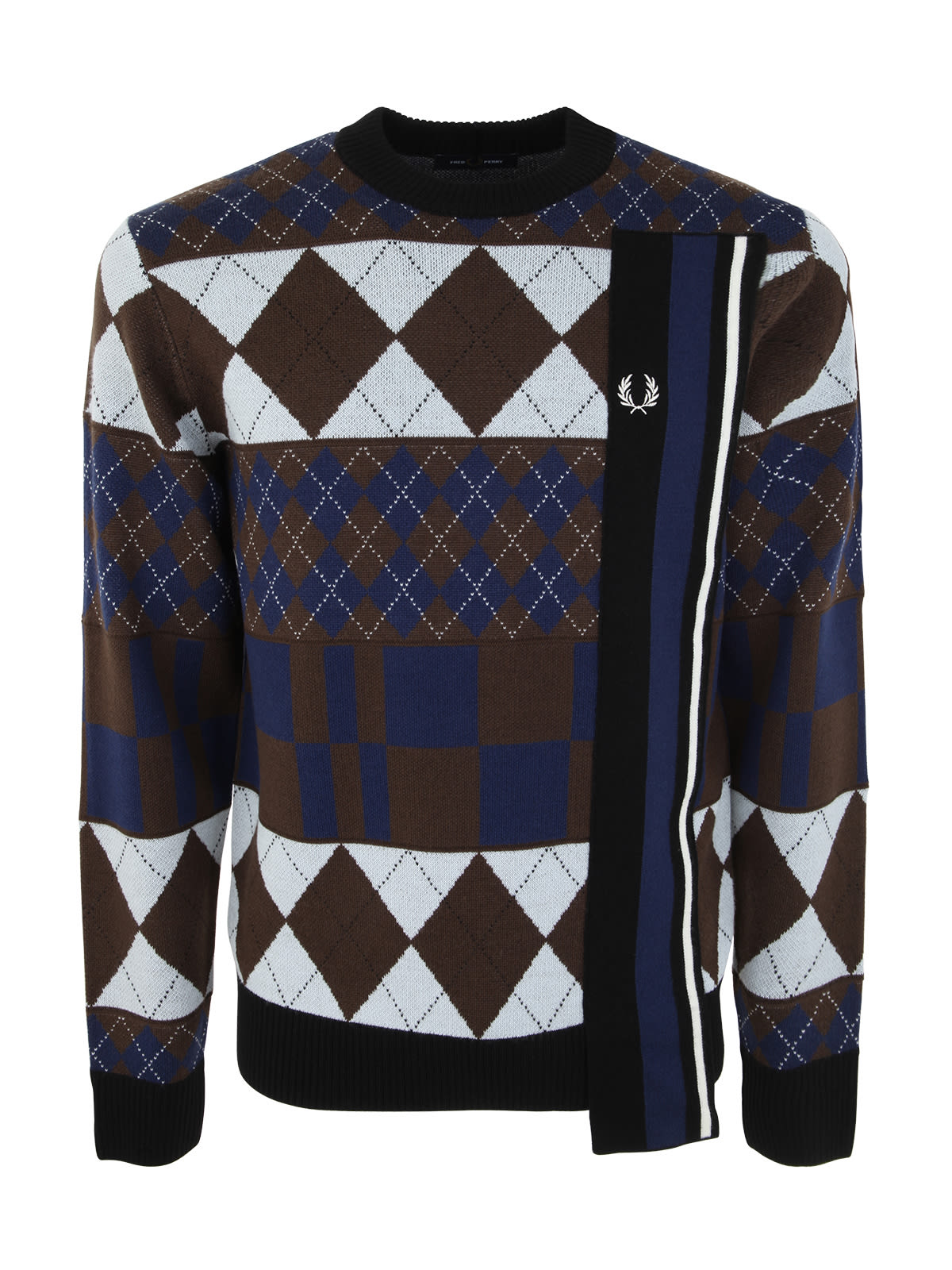 Shop Fred Perry Fp Striped Panelled Argyle Jumper In Burnt Tobacco