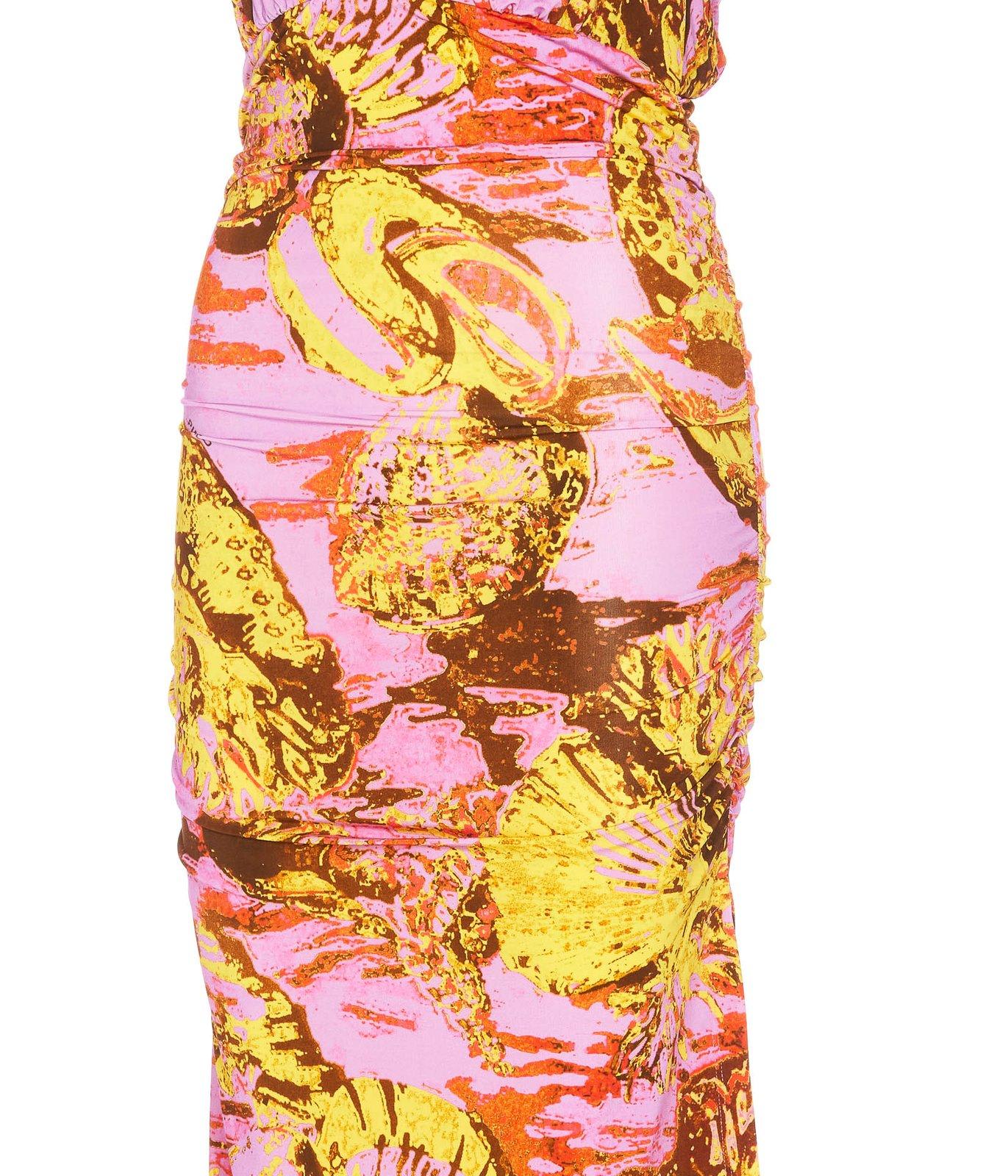Shop Pinko Graphic Printed V-neck Midi Dress In Pink
