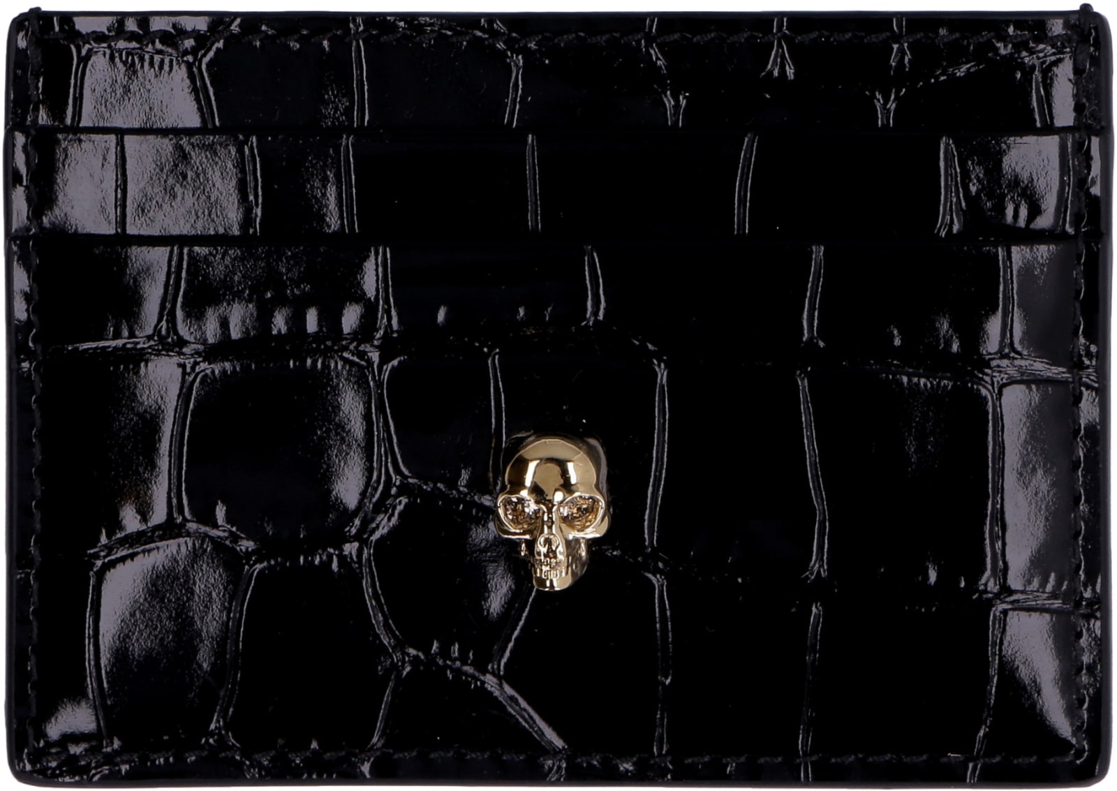 Shop Alexander Mcqueen Printed Leather Card Holder In Black