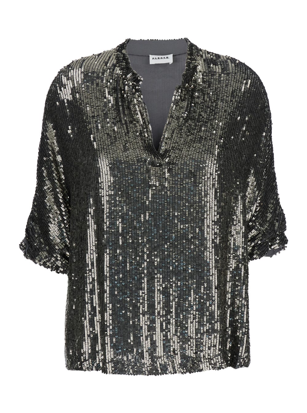 P.A.R.O.S.H METALLIC SEQUIN BLOUSE WITH V NECK IN TECH FABRIC WOMAN
