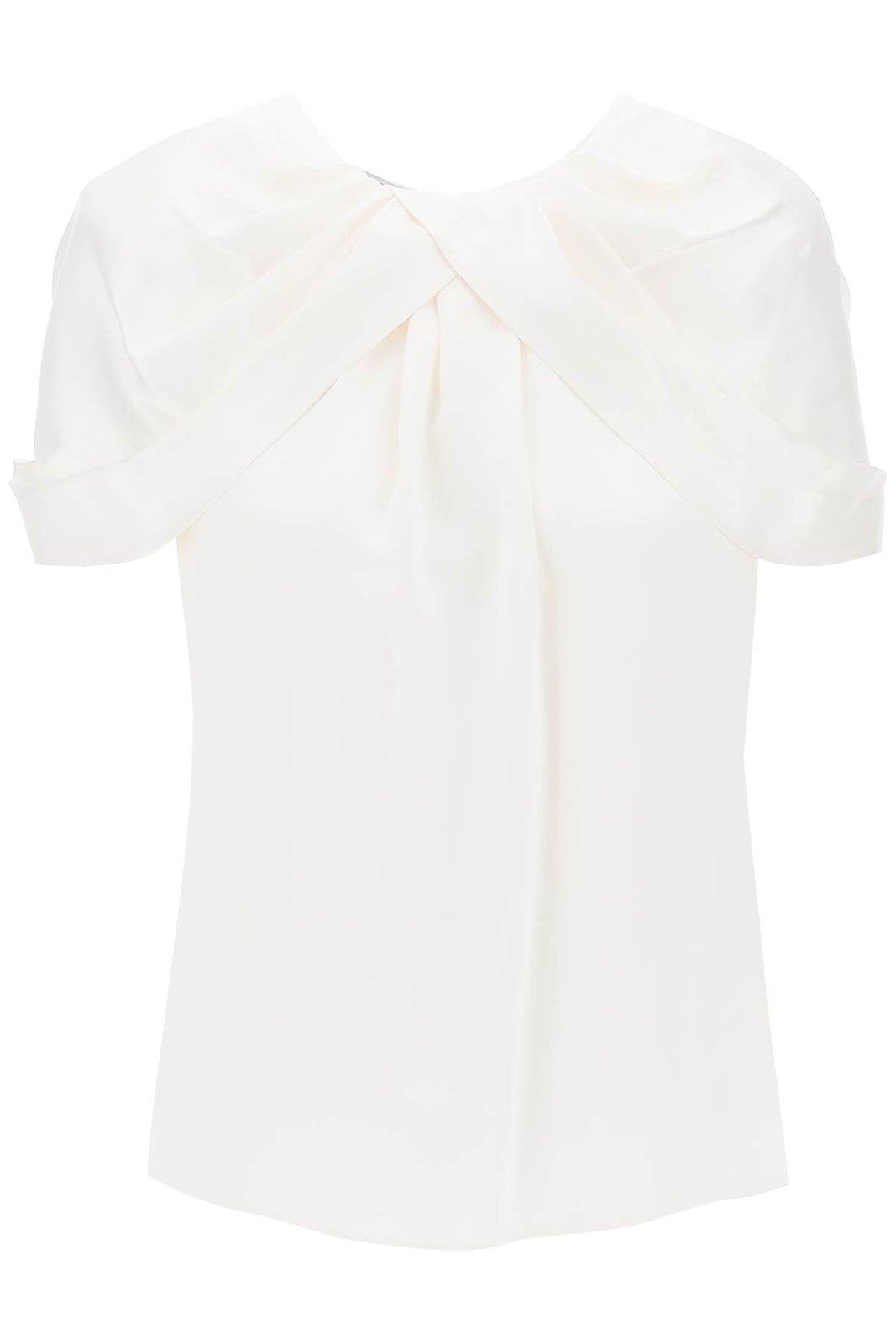 Shop Stella Mccartney Draped Shoulder Asymmetric Satin Top In Cream (white)