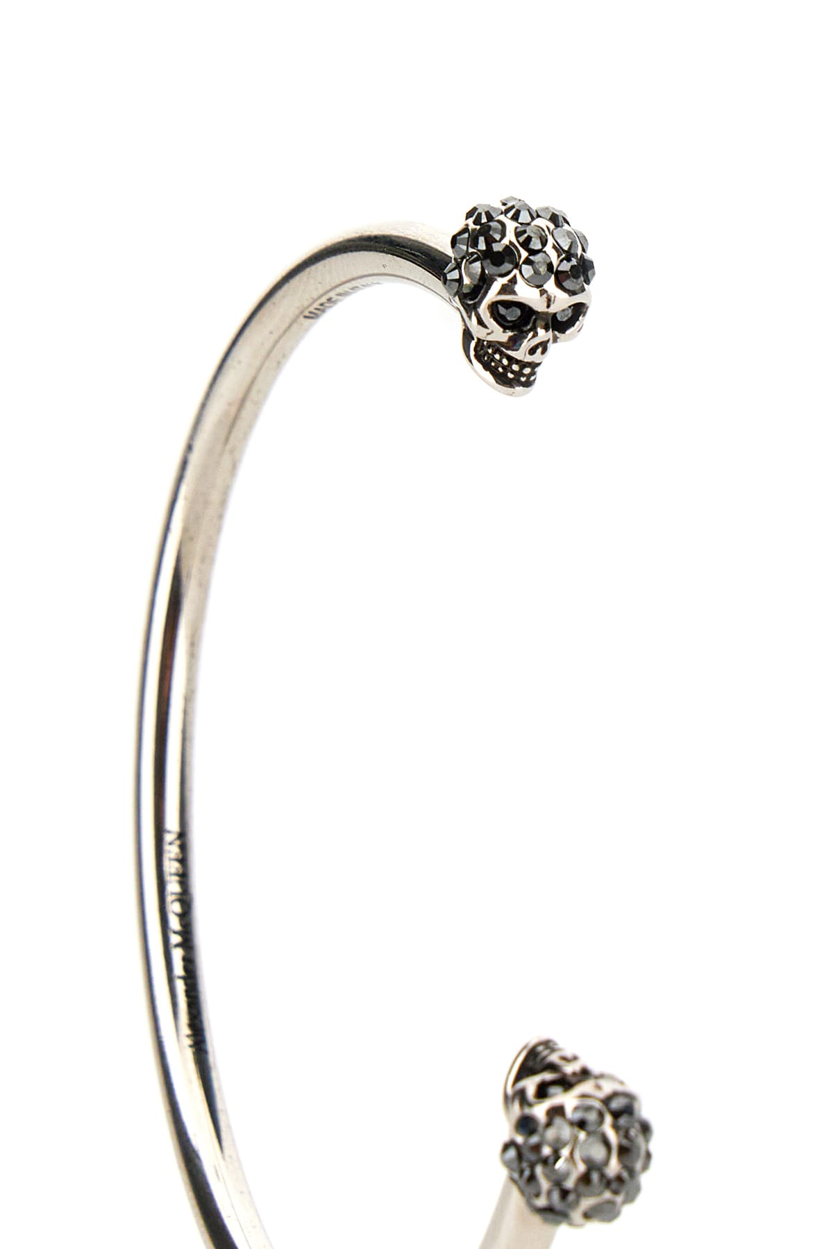 Shop Alexander Mcqueen Silver Metal Twin Skull Bracelet In Argento