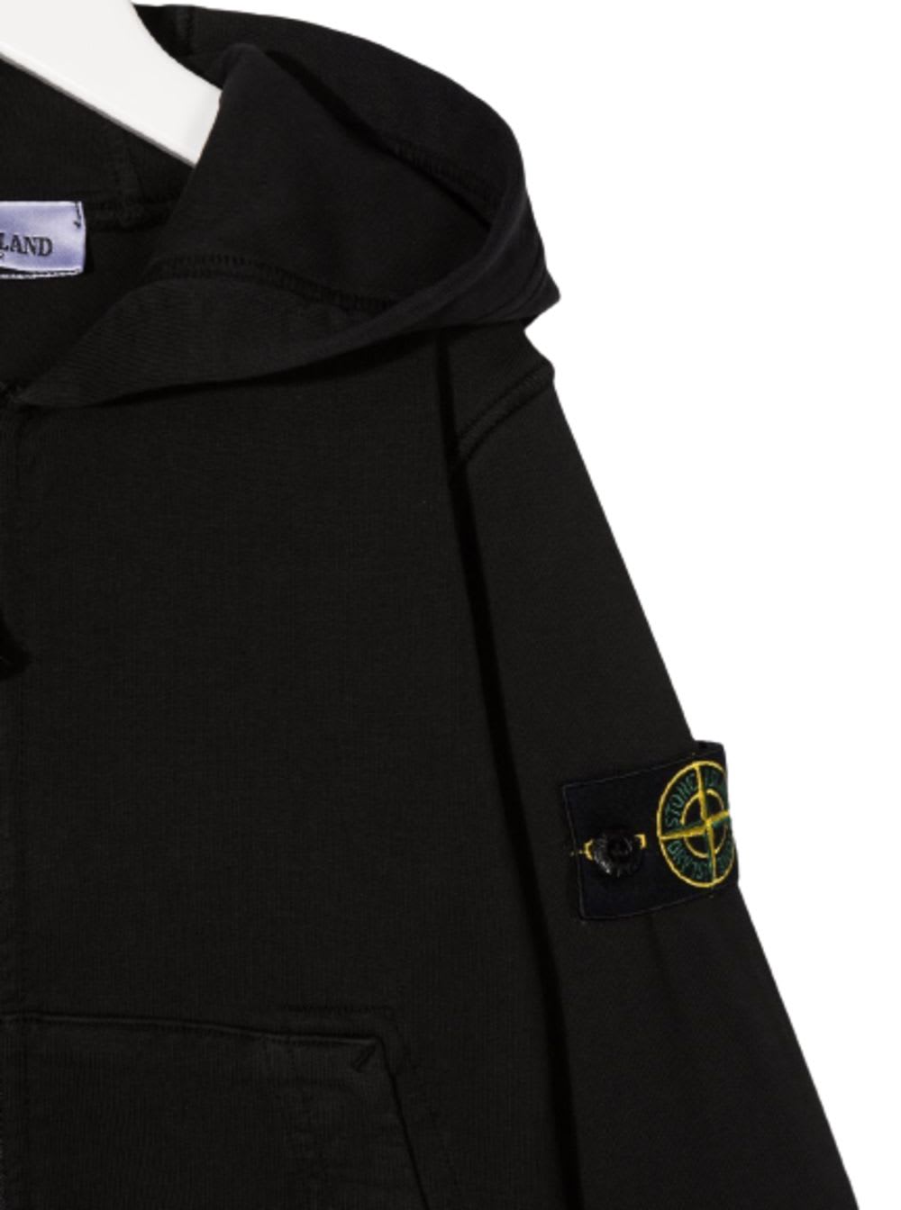 Shop Stone Island Junior Stone Island Kids Boys Black Cotton Hoodie With Logo