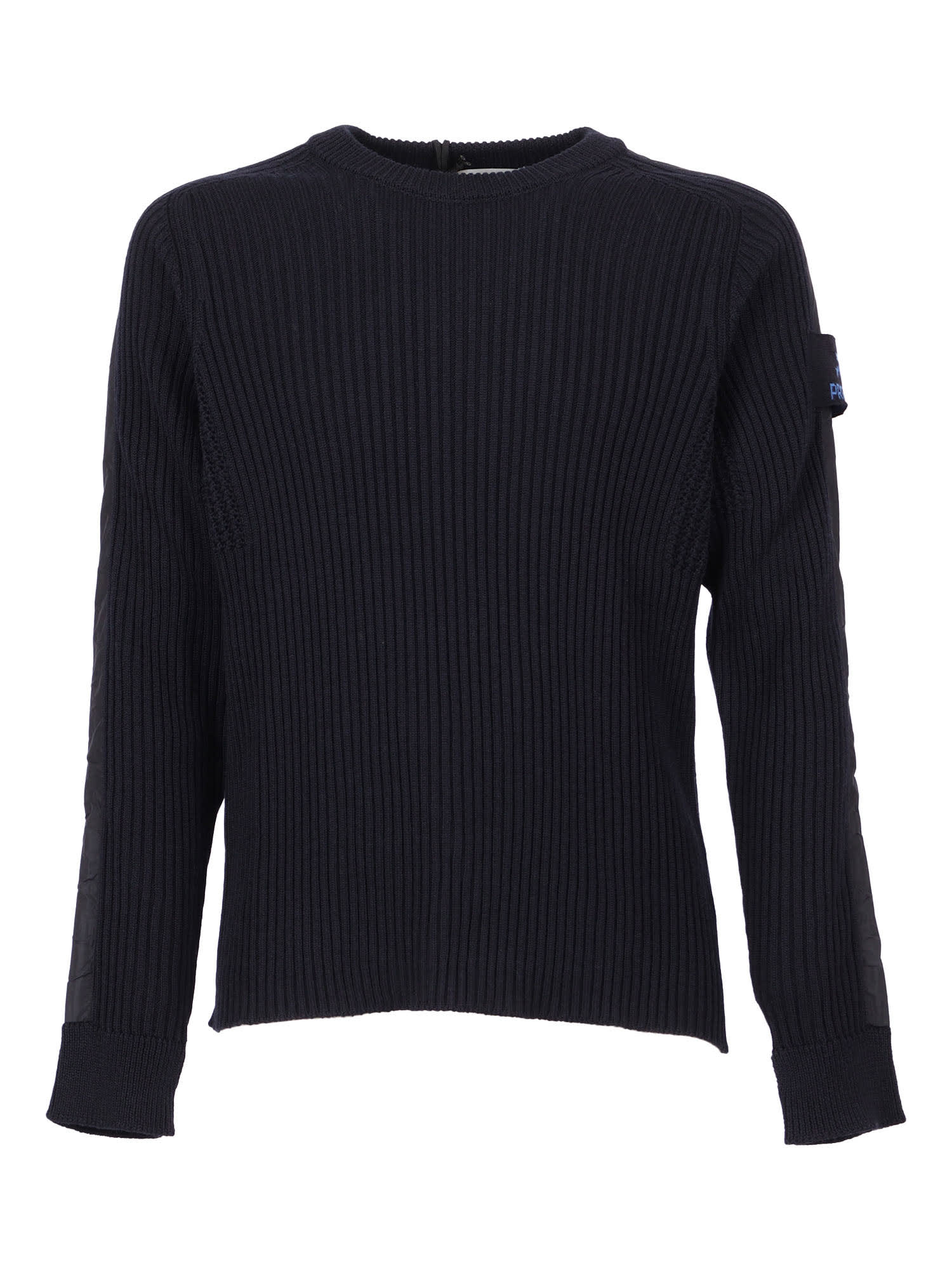 Premiata Finely Ribbed Crew Neck Sweater In Virgin Wool In Blue