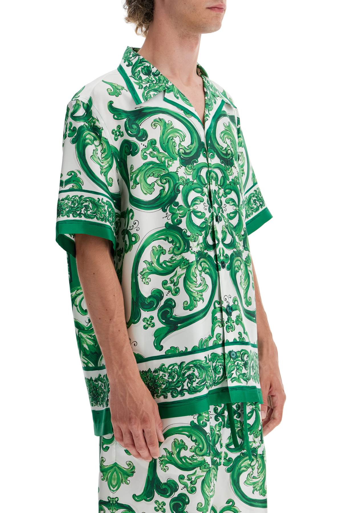 Shop Dolce & Gabbana Hawaii Silk Twill Maiolica Print Shirt In Maiolica 3l Verde (green)