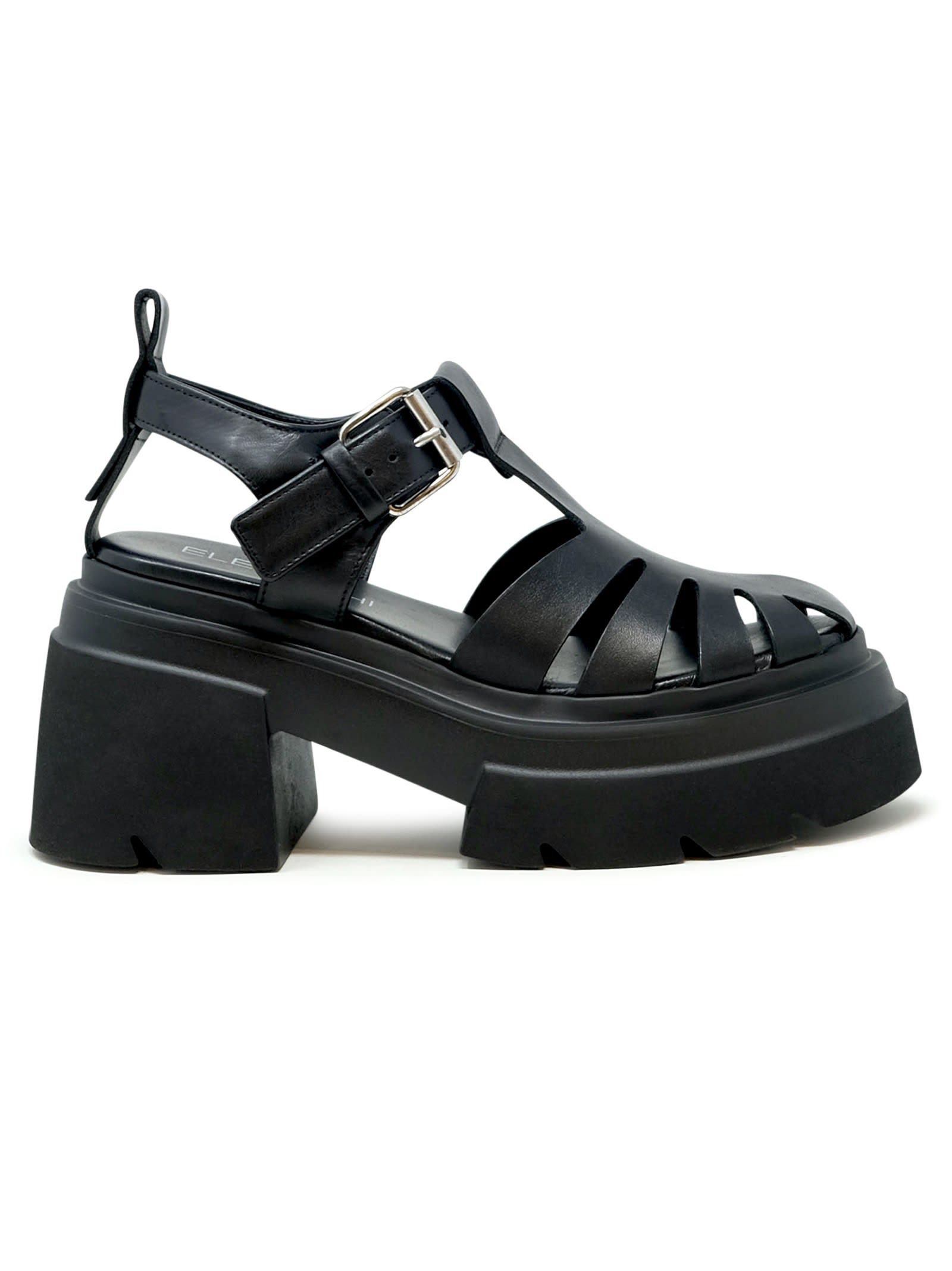 Black Leather Flat Sandals