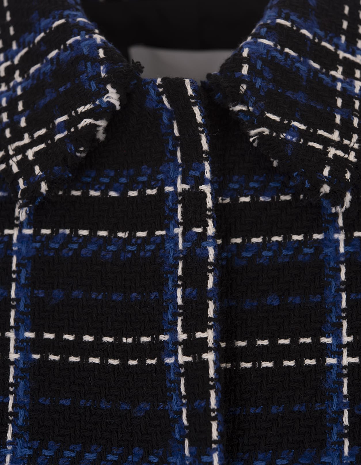 Shop Msgm Short Jacket In Blue Tweed With Maxi Check Pattern