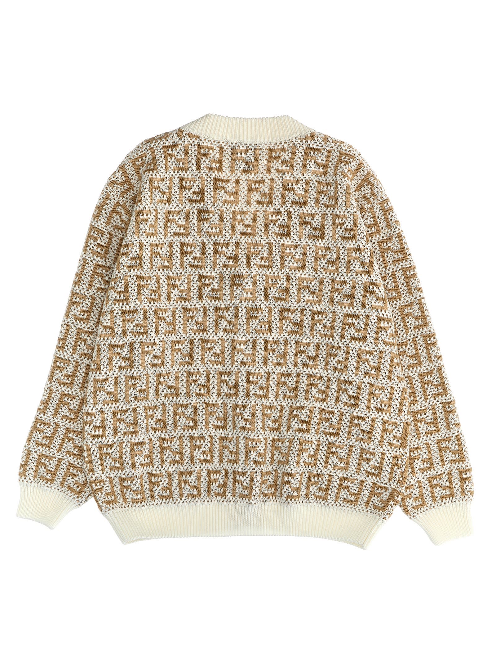 Fendi Openwork Logo Cardigan In White