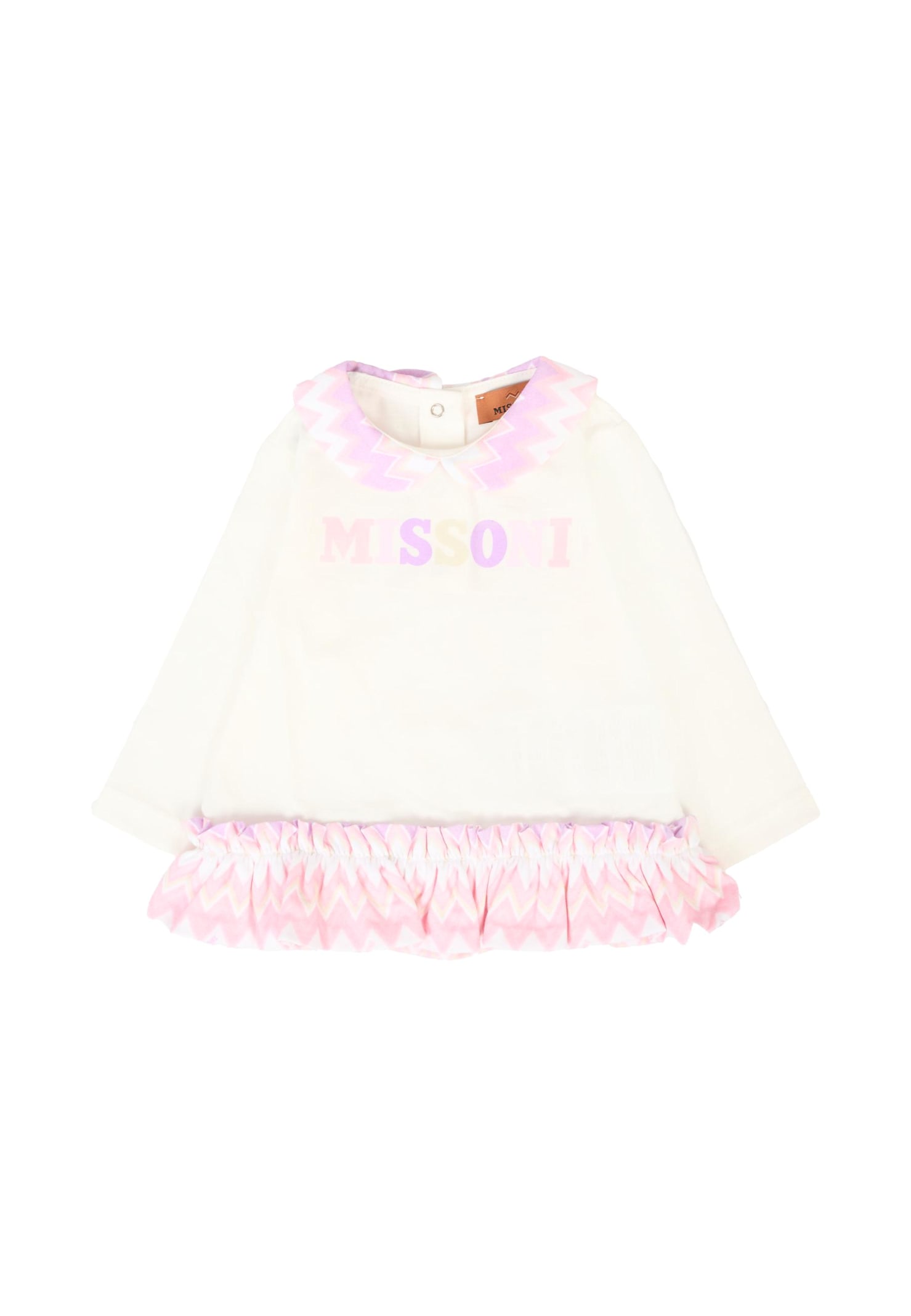 Missoni Ivory T-shirt For Baby Girl With Logo In White