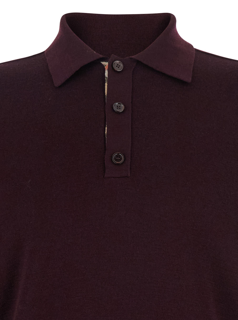 Burberry Bordeaux Polo Shirt With Classic Collar And Check Detail In Wool Man In Burgundy