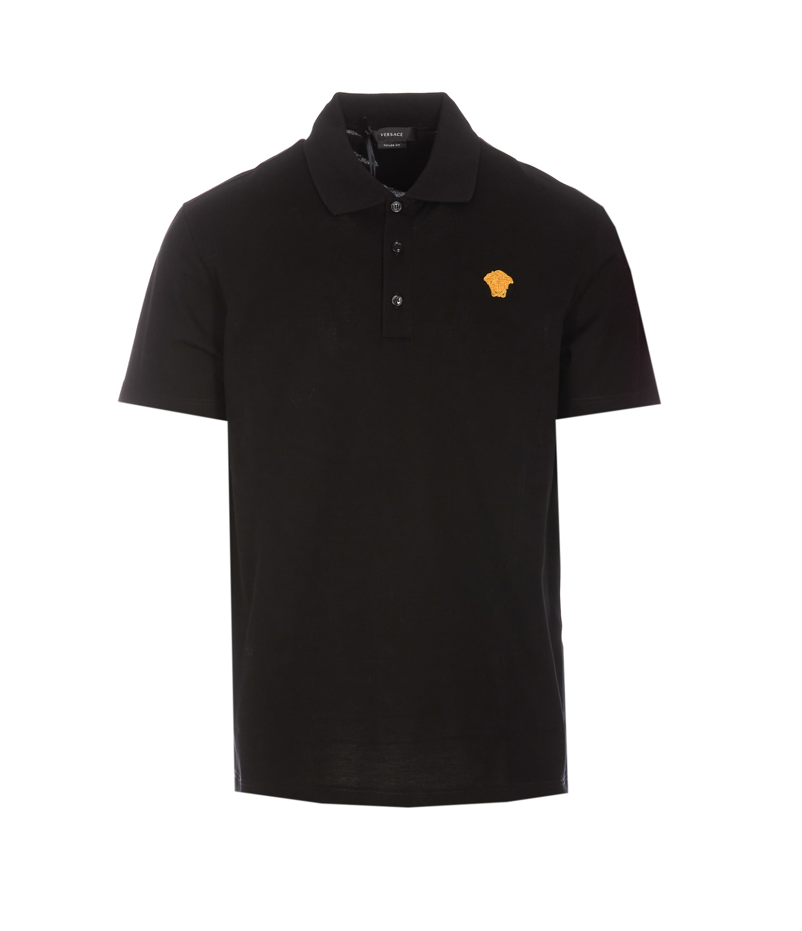 Shop Versace Embroidered Medusa Polo T-shirt In Black