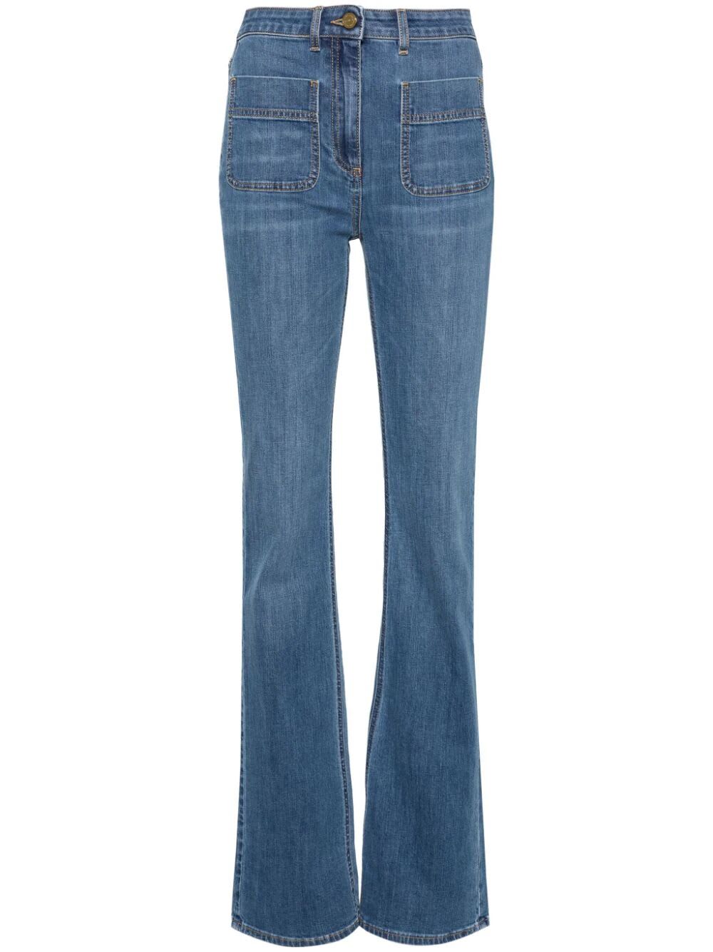 Shop Elisabetta Franchi Flared Jeans In Denim Blue