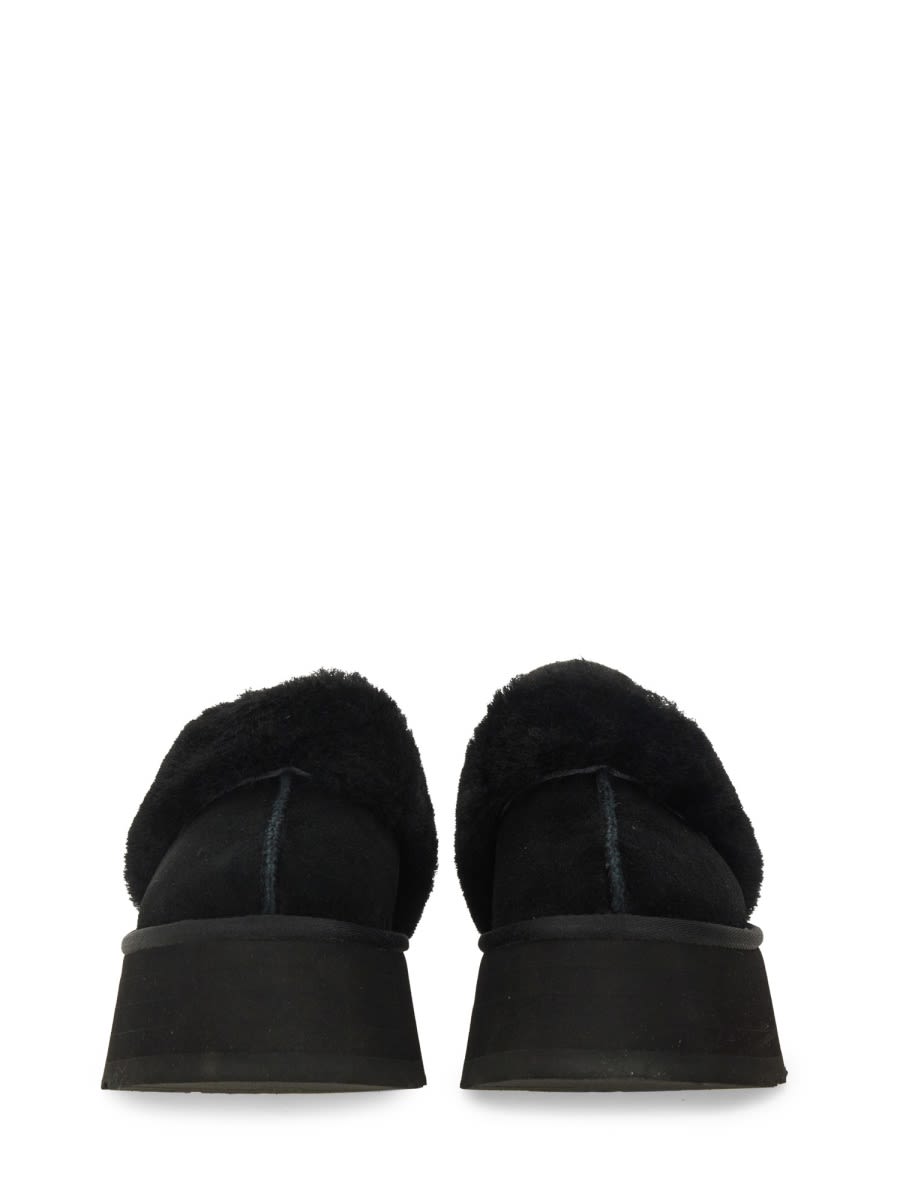 Ugg Black Leather Clog With Faux Fur And Elastic Back  In Black
