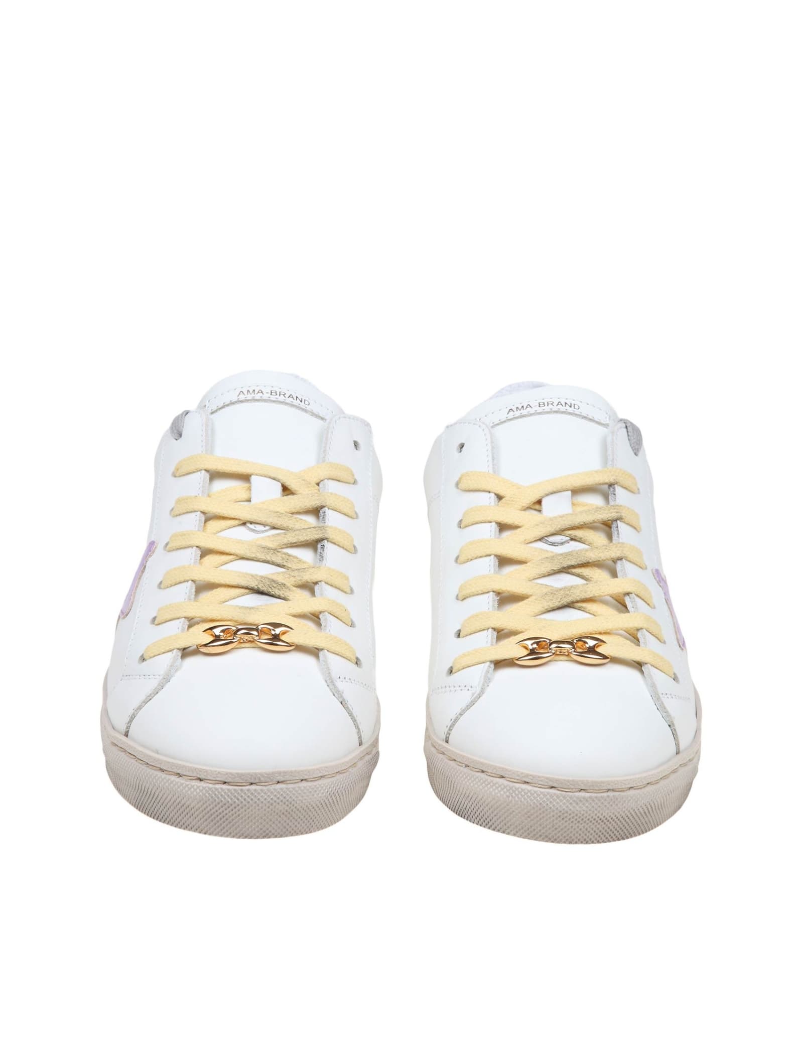 Shop Ama Brand Sneakers In White Leather And Glicine In White/multicolor