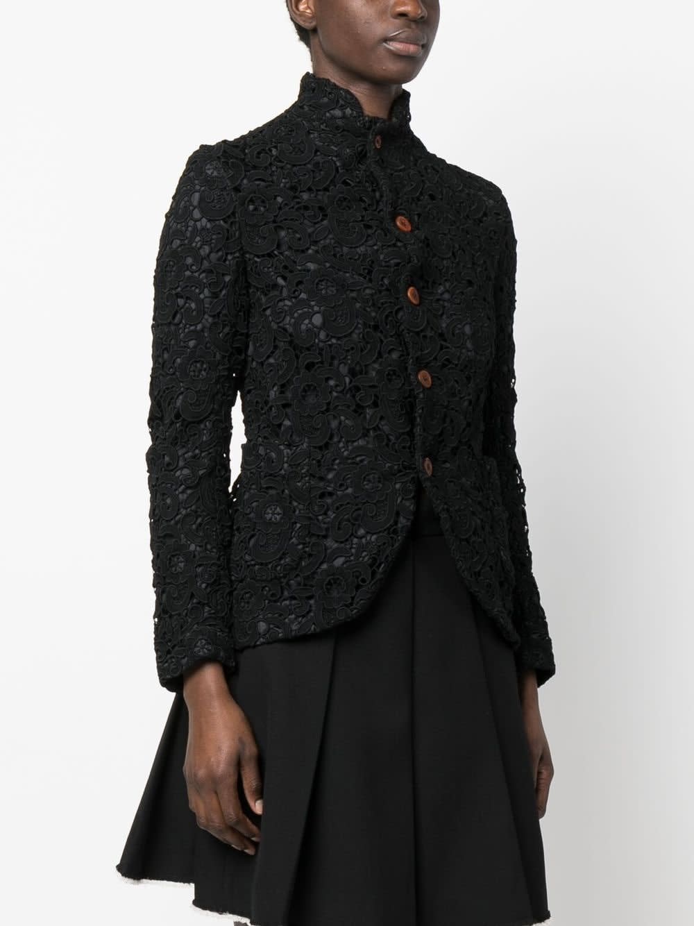 Comme Des Garçons Floral-embroidered Button-up Jacket In Black
